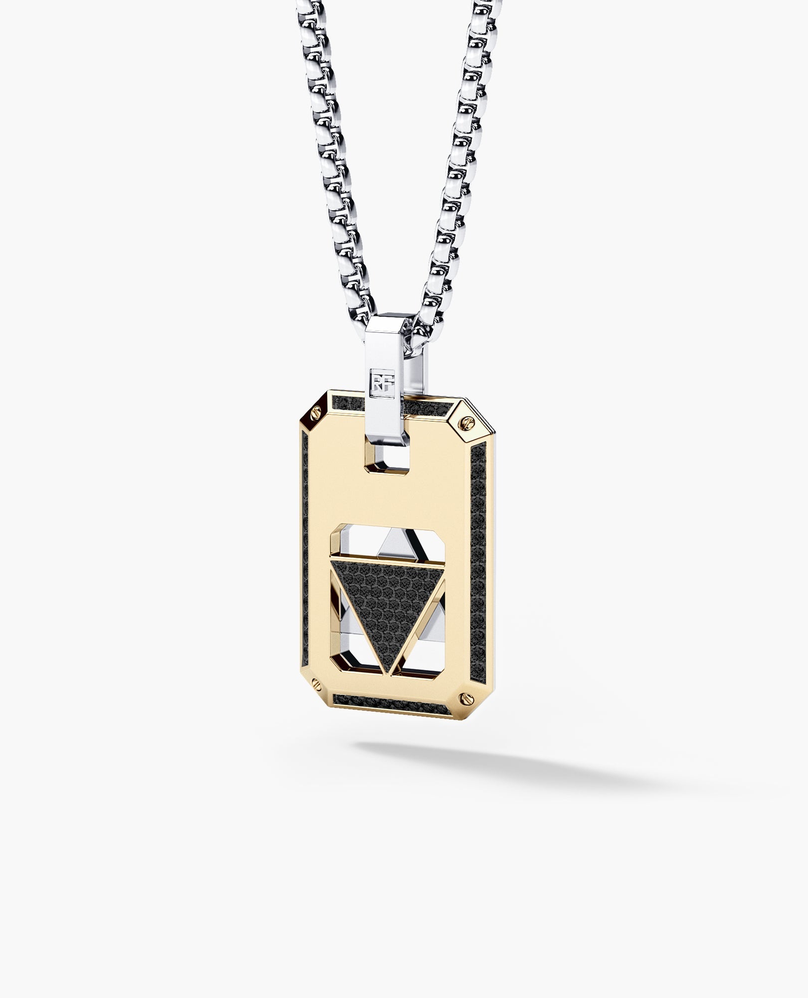 STAR OF DAVID Reversible Dog Tag Double Plate Two-Tone Gold Pendant with 0.90ct Black Diamonds