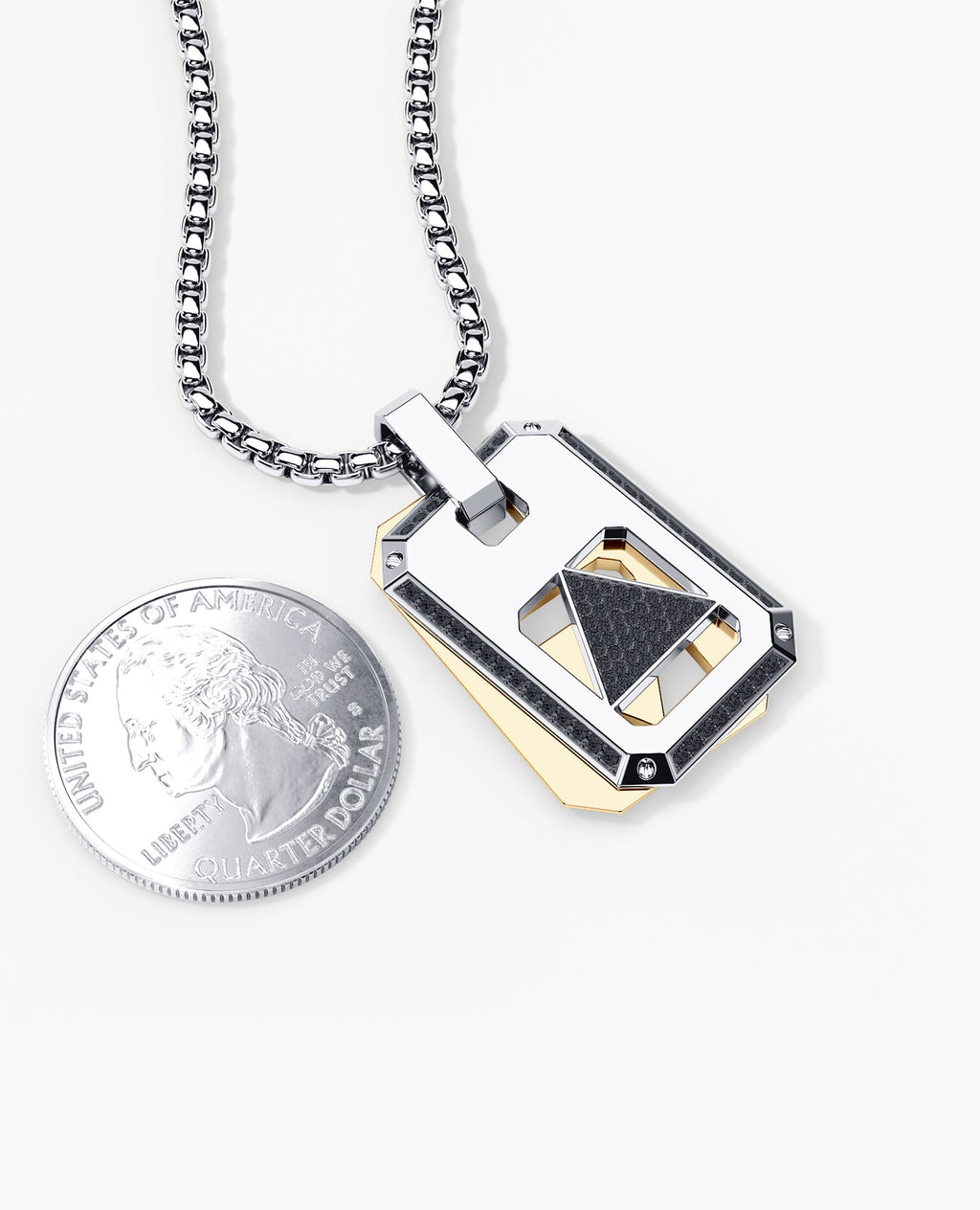 STAR OF DAVID Reversible Dog Tag Double Plate Two-Tone Gold Pendant with 0.90ct Black Diamonds