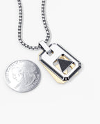 STAR OF DAVID Reversible Dog Tag Double Plate Two-Tone Gold Pendant with 0.90ct Black Diamonds