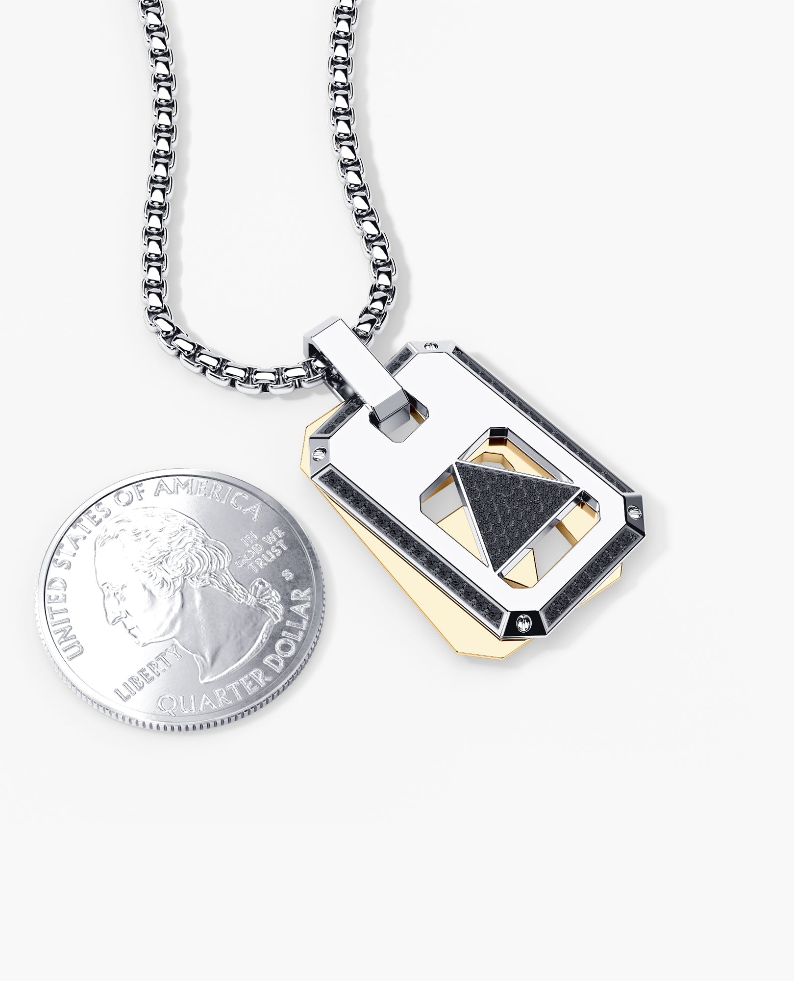 STAR OF DAVID Reversible Dog Tag Double Plate Two-Tone Gold Pendant with 0.90ct Black Diamonds