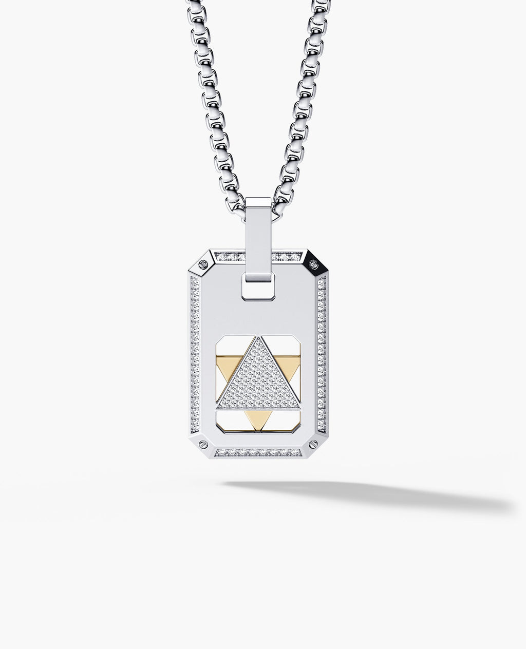 STAR OF DAVID Reversible Dog Tag Double Plate Two-Tone Gold Pendant with 0.90ct Diamonds