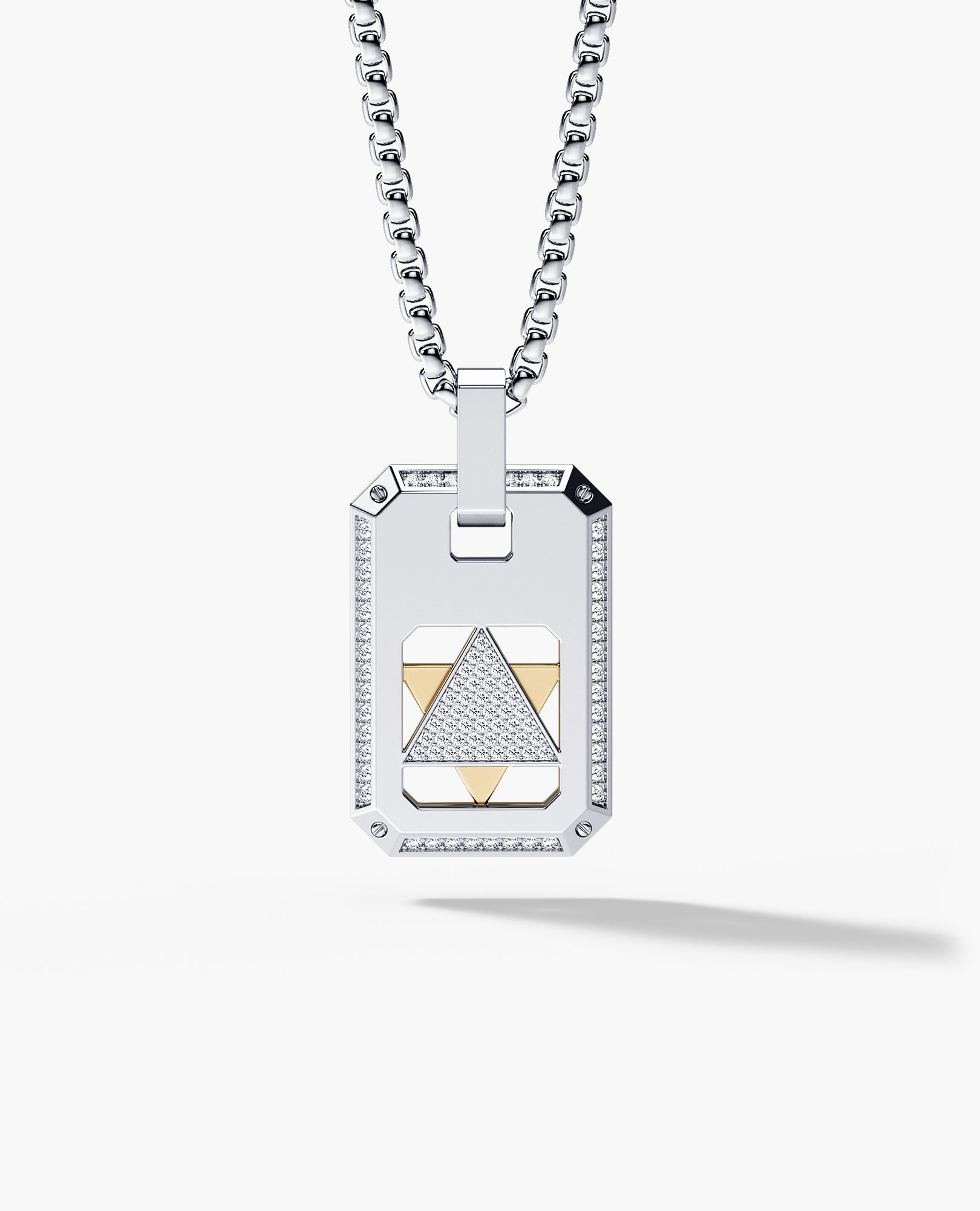 STAR OF DAVID Reversible Dog Tag Double Plate Two-Tone Gold Pendant with 0.90ct Diamonds