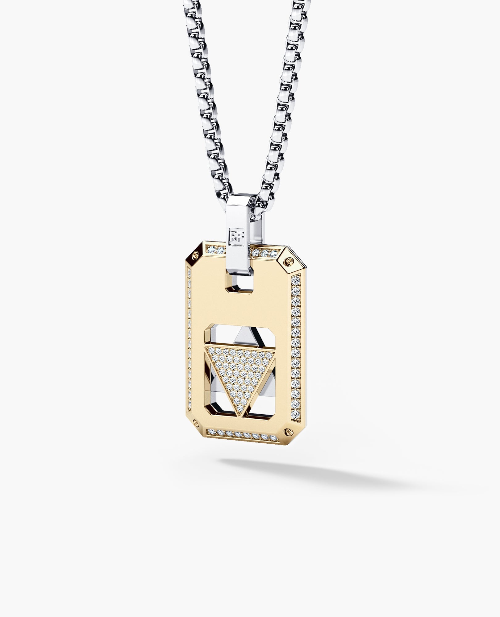 STAR OF DAVID Reversible Dog Tag Double Plate Two-Tone Gold Pendant with 0.90ct Diamonds