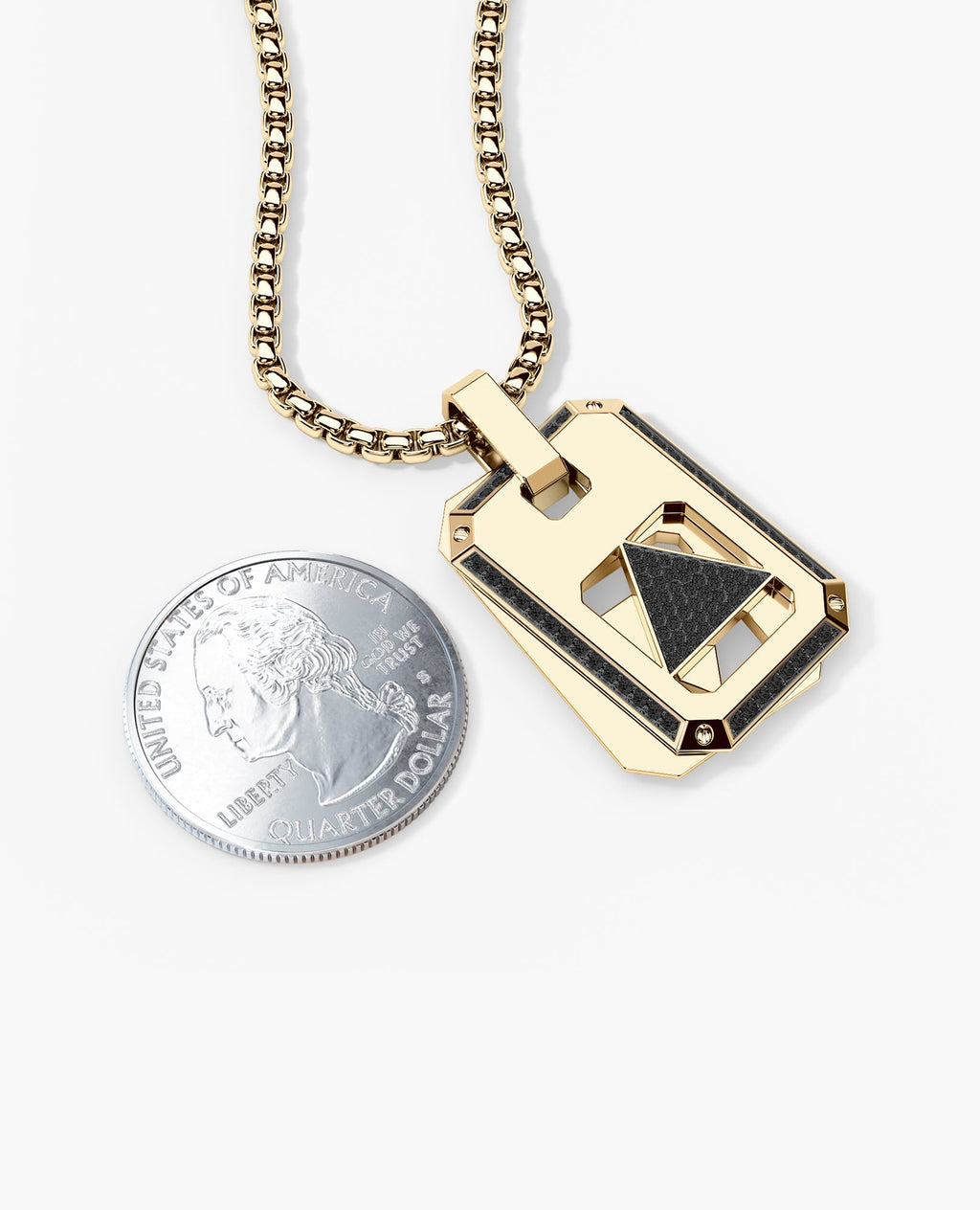 STAR OF DAVID Reversible Dog Tag Double Plate Gold Pendant with 0.90ct Black Diamonds