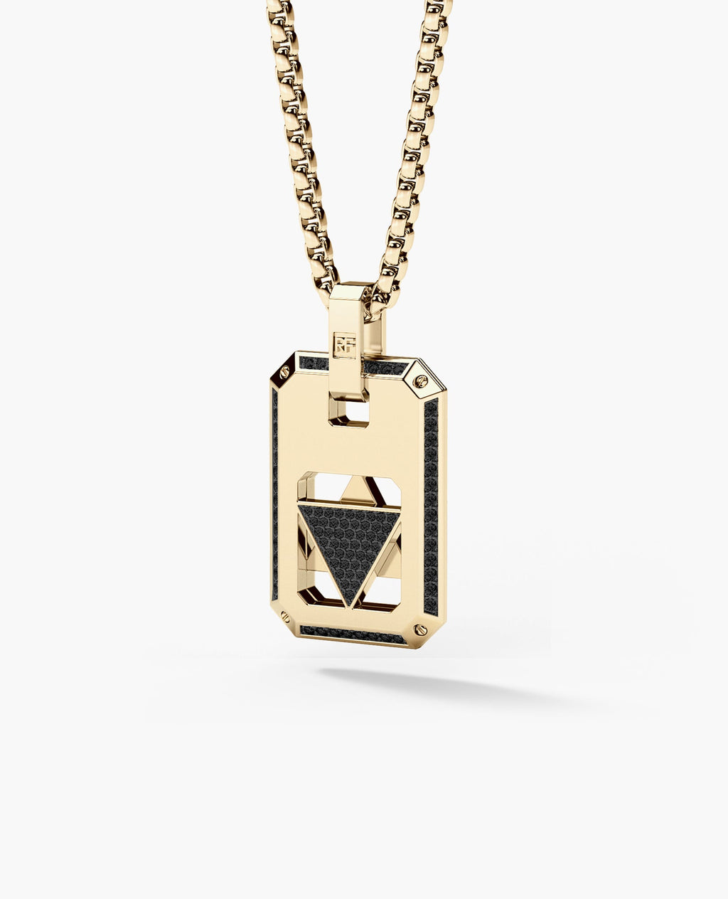 STAR OF DAVID Reversible Dog Tag Double Plate Gold Pendant with 0.90ct Black Diamonds