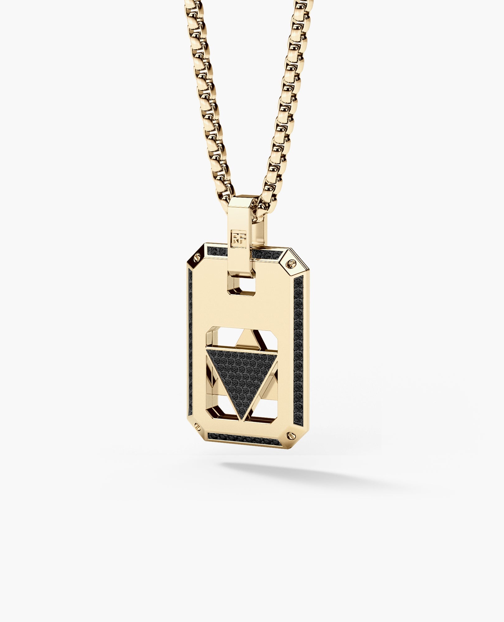 STAR OF DAVID Reversible Dog Tag Double Plate Gold Pendant with 0.90ct Black Diamonds