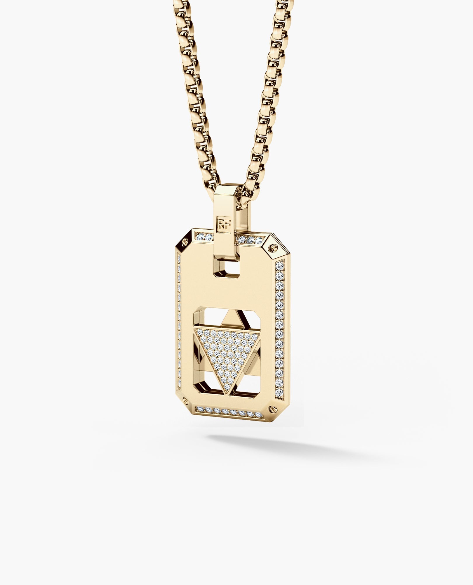 STAR OF DAVID Reversible Dog Tag Double Plate Gold Pendant with 0.90ct Diamonds