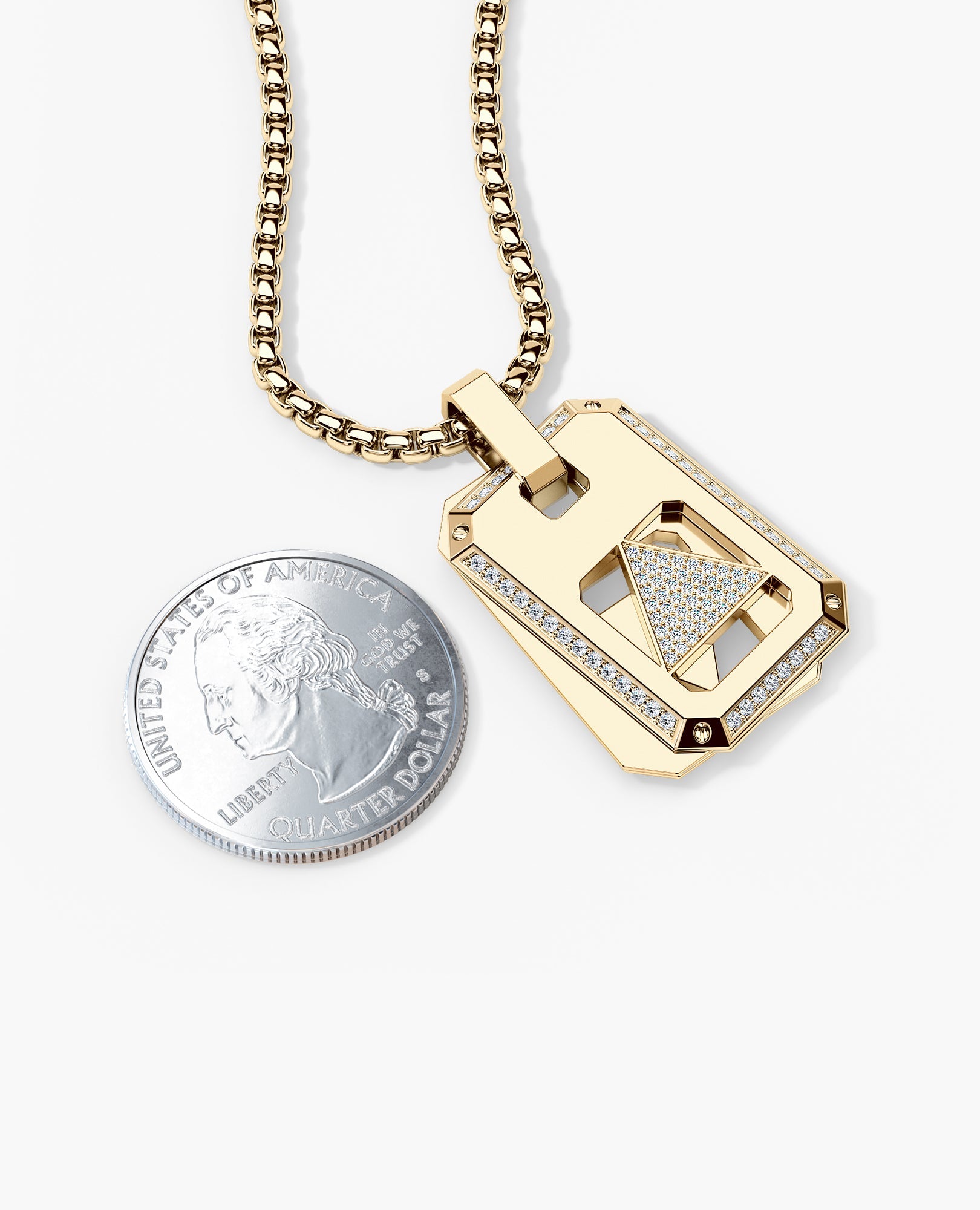 STAR OF DAVID Reversible Dog Tag Double Plate Gold Pendant with 0.90ct Diamonds