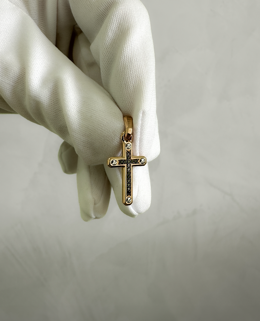 CROSS Two-Tone Gold Pendant with Black Diamonds