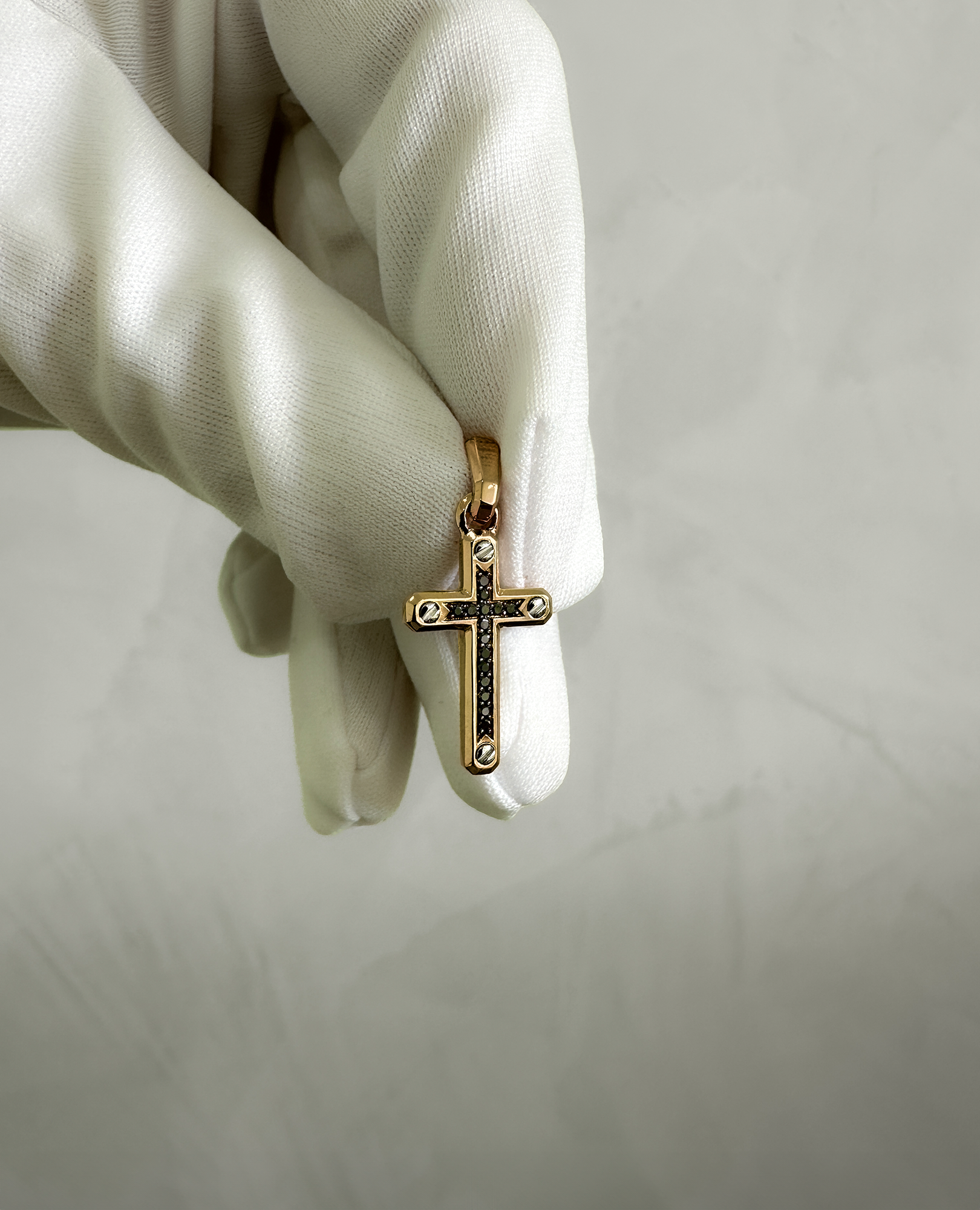 CROSS Two-Tone Gold Pendant with Black Diamonds