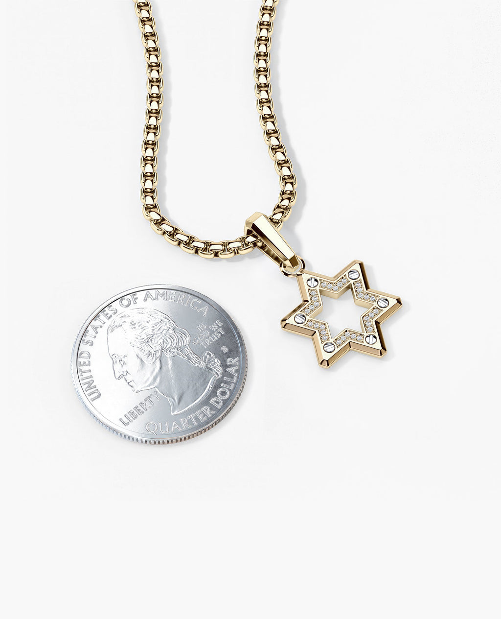 STAR OF DAVID Two-Tone Gold Pendant with 0.10ct Diamonds - 25mm