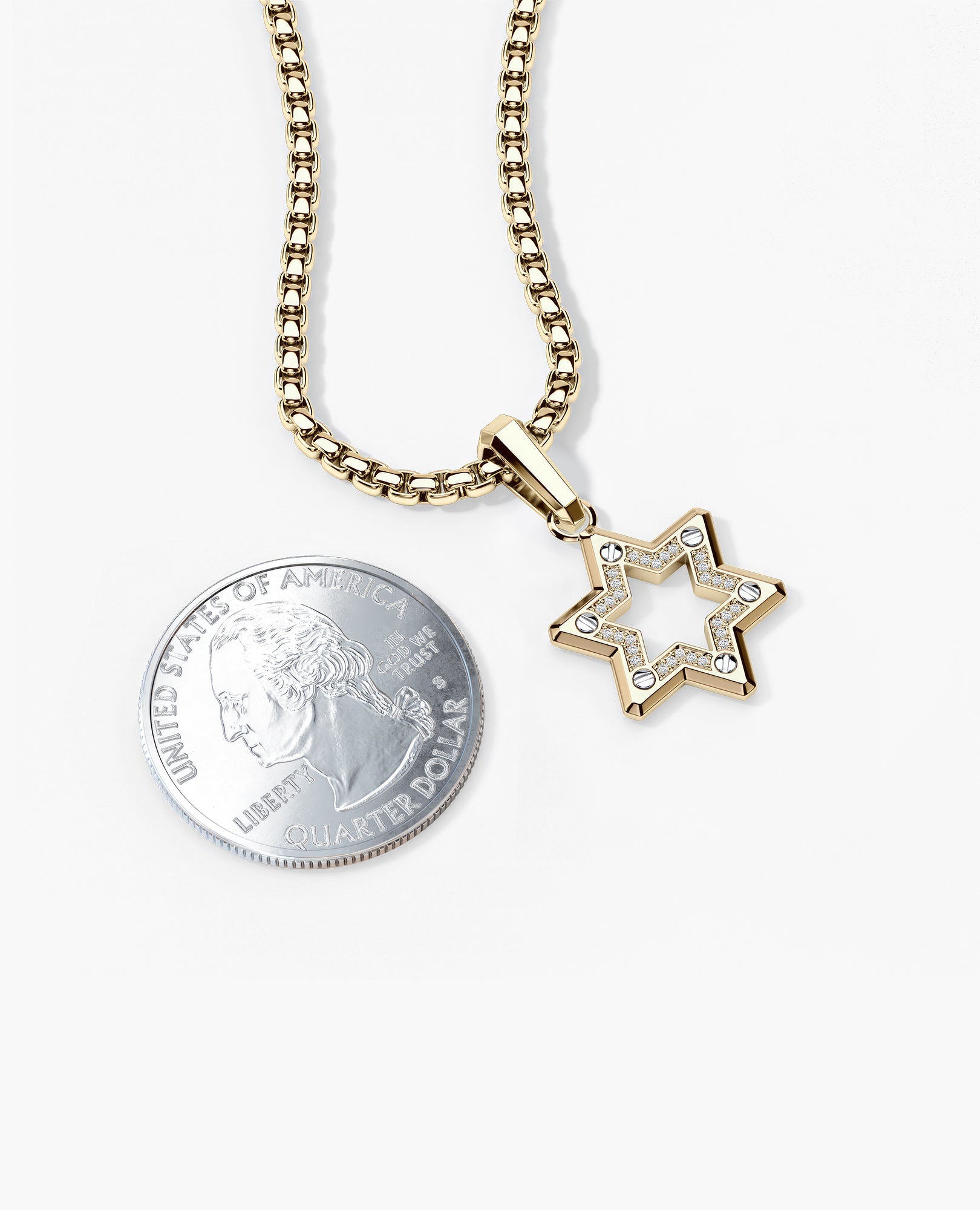 STAR OF DAVID Two-Tone Gold Pendant with 0.10ct Diamonds - 25mm