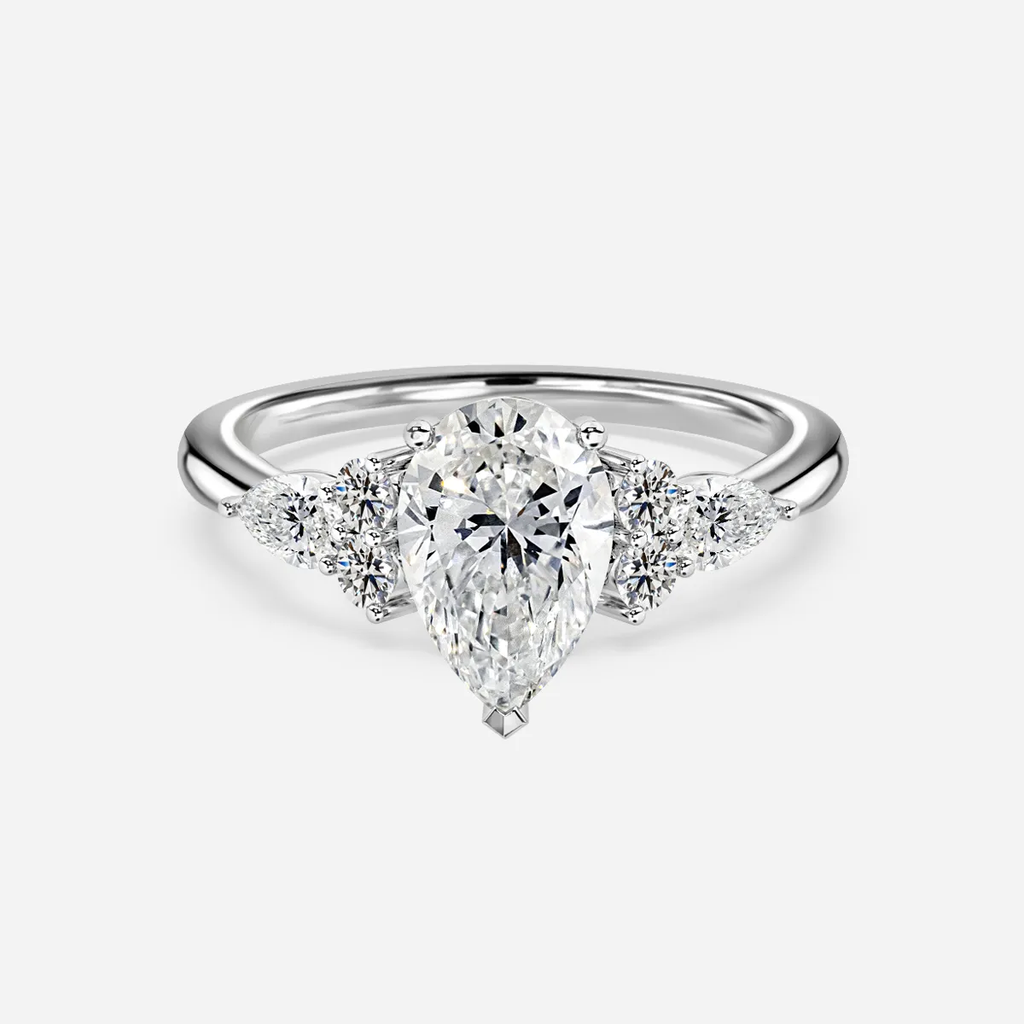 1.10 CT Pear Moissanite Cluster Engagement Ring