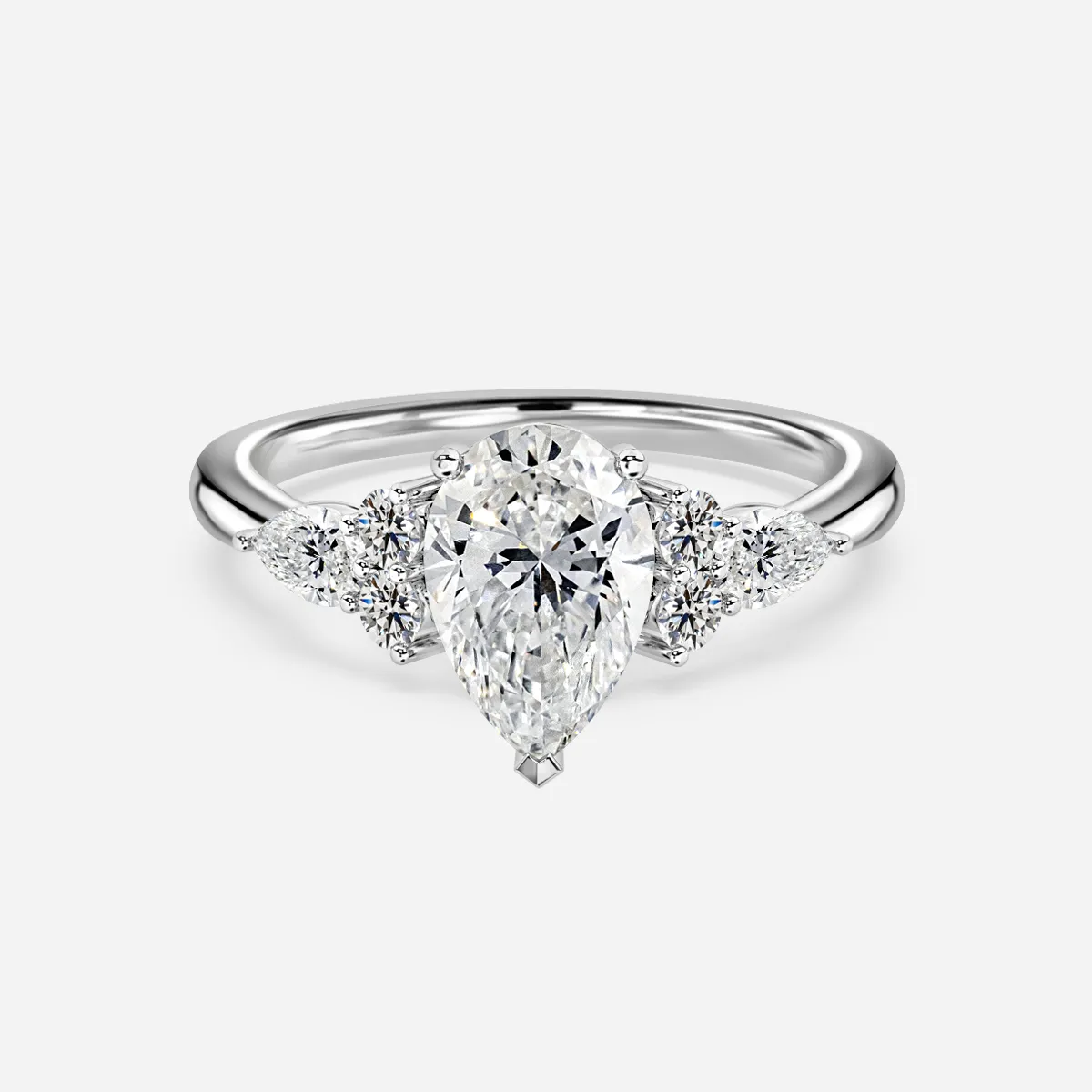 1.10 CT Pear Moissanite Cluster Engagement Ring