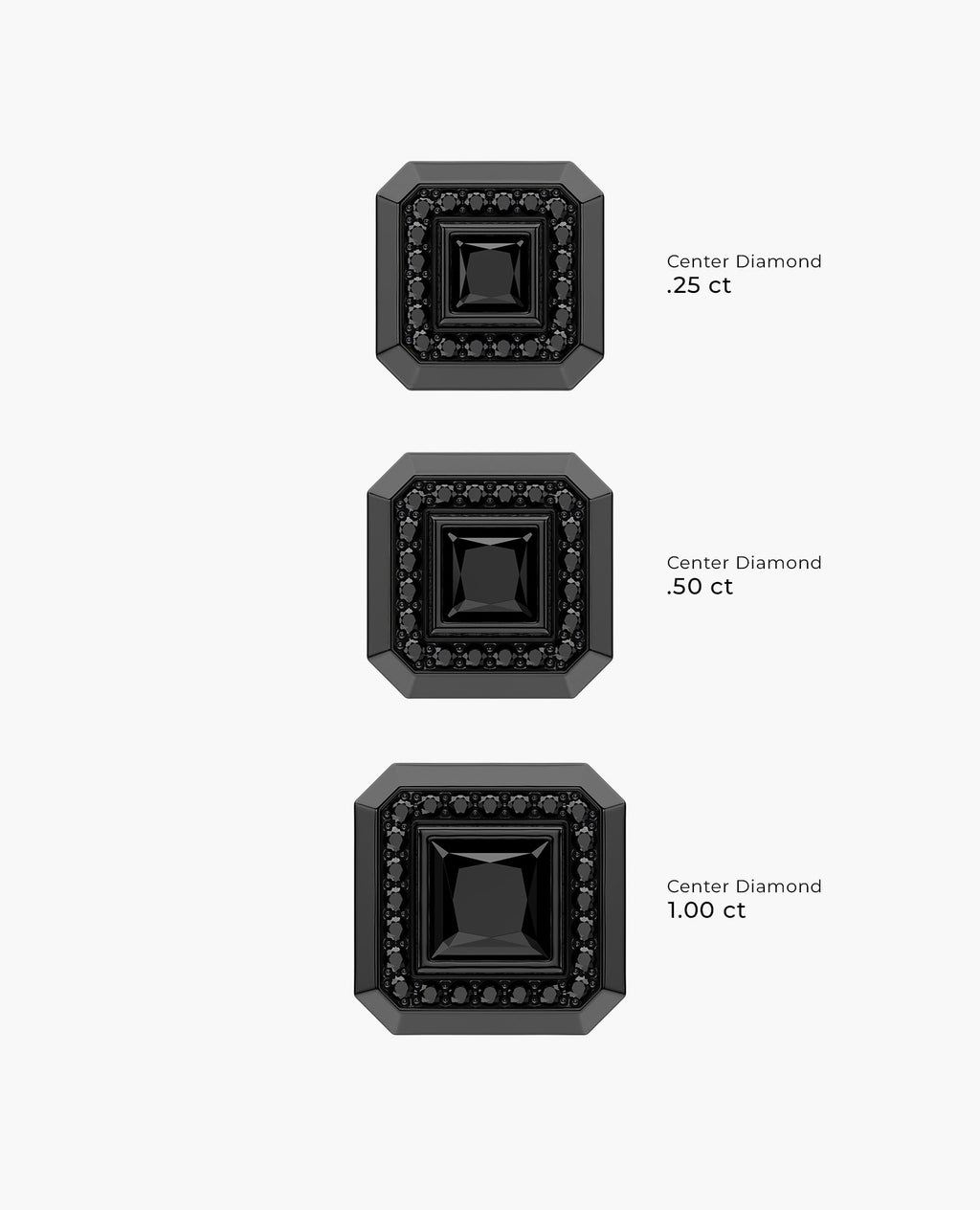 HALO EverBlak Gold Princess Cut Single Stud Earring with 0.55ct - 1.40ct Black Diamonds