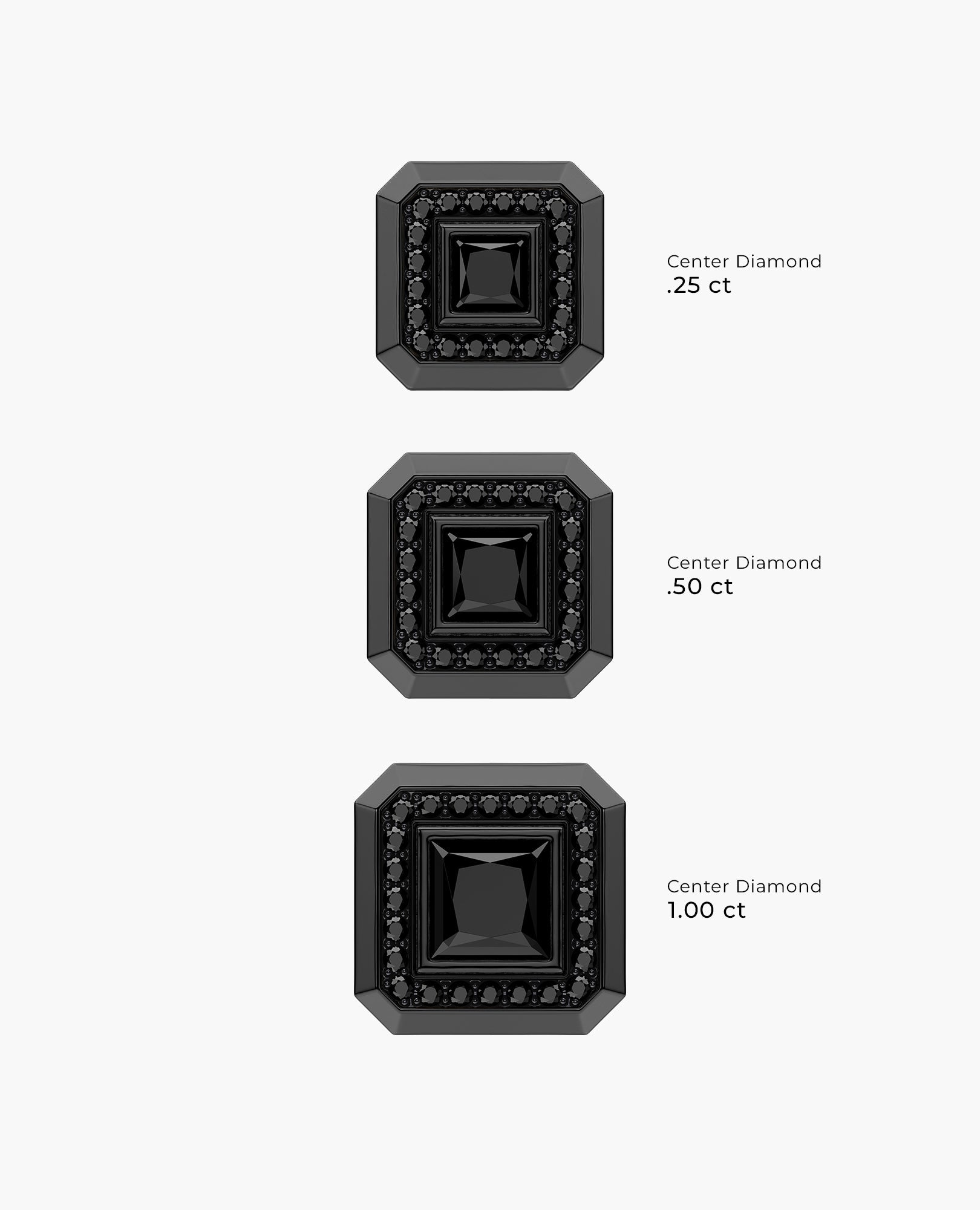 HALO EverBlak Gold Princess Cut Single Stud Earring with 0.55ct - 1.40ct Black Diamonds