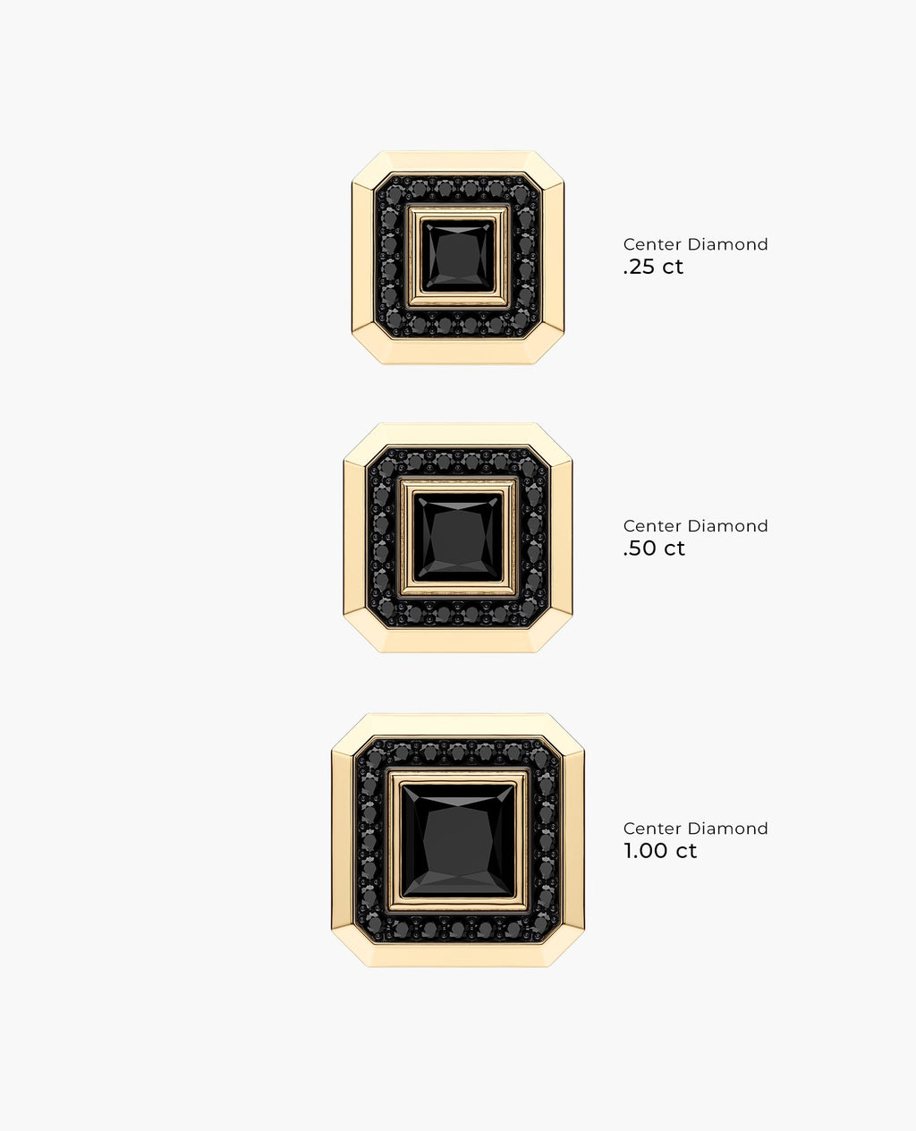 HALO Gold Princess Cut Single Stud Earring with 0.55ct - 1.40ct Black Diamonds