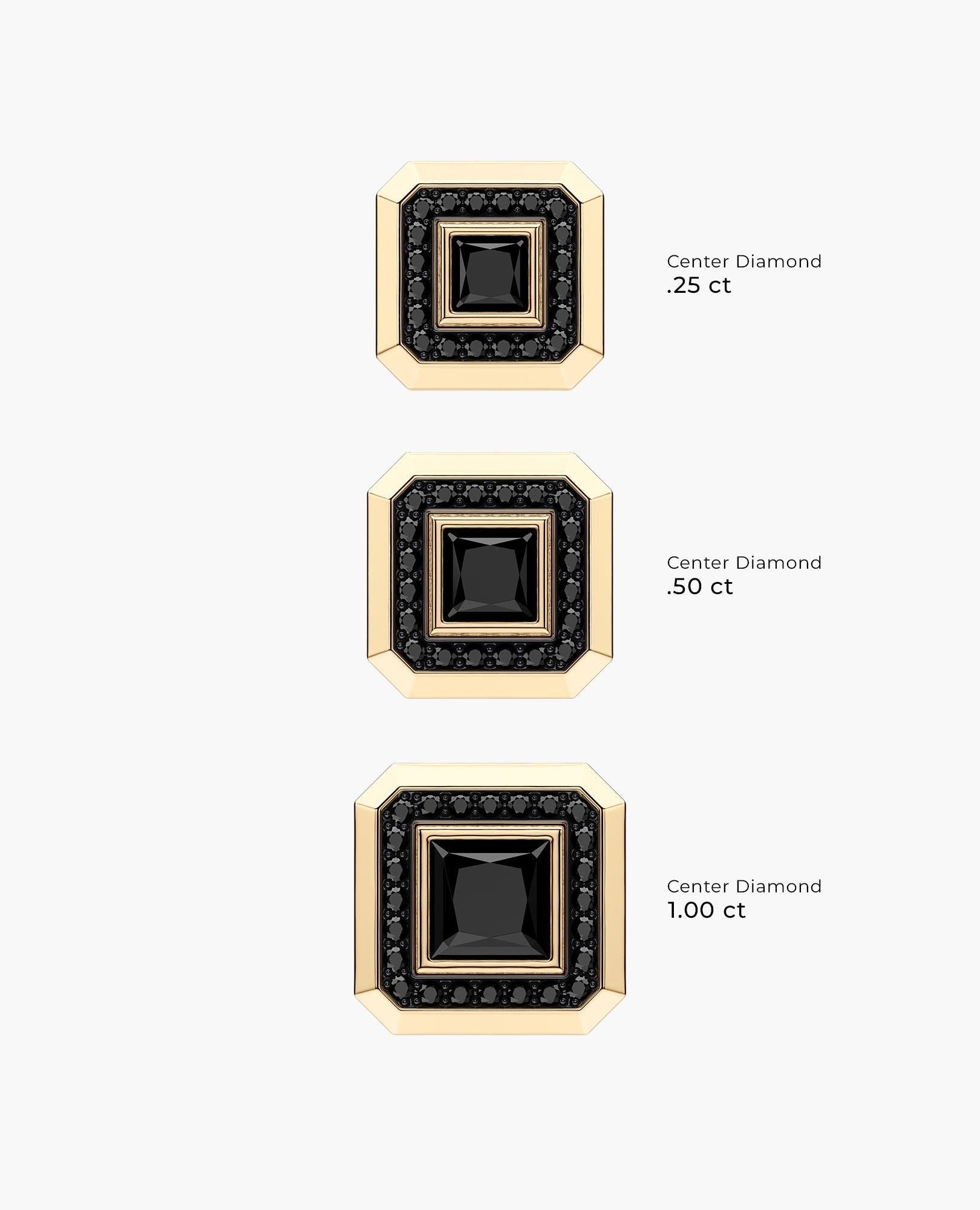 HALO Gold Princess Cut Single Stud Earring with 0.55ct - 1.40ct Black Diamonds