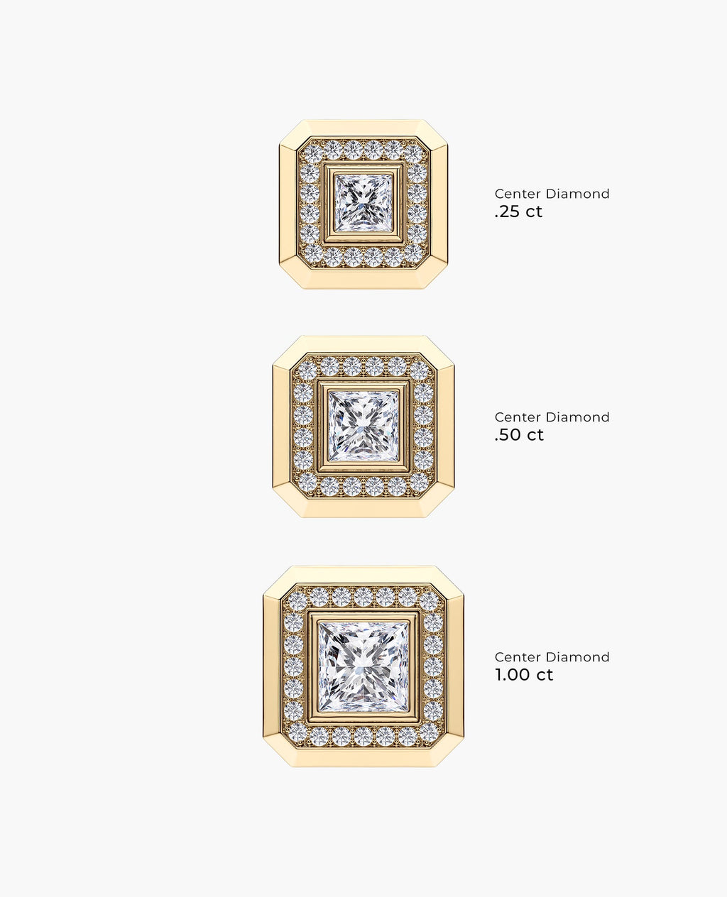 HALO Gold Princess Cut Single Stud Earring with 0.55ct - 1.40ct Diamonds