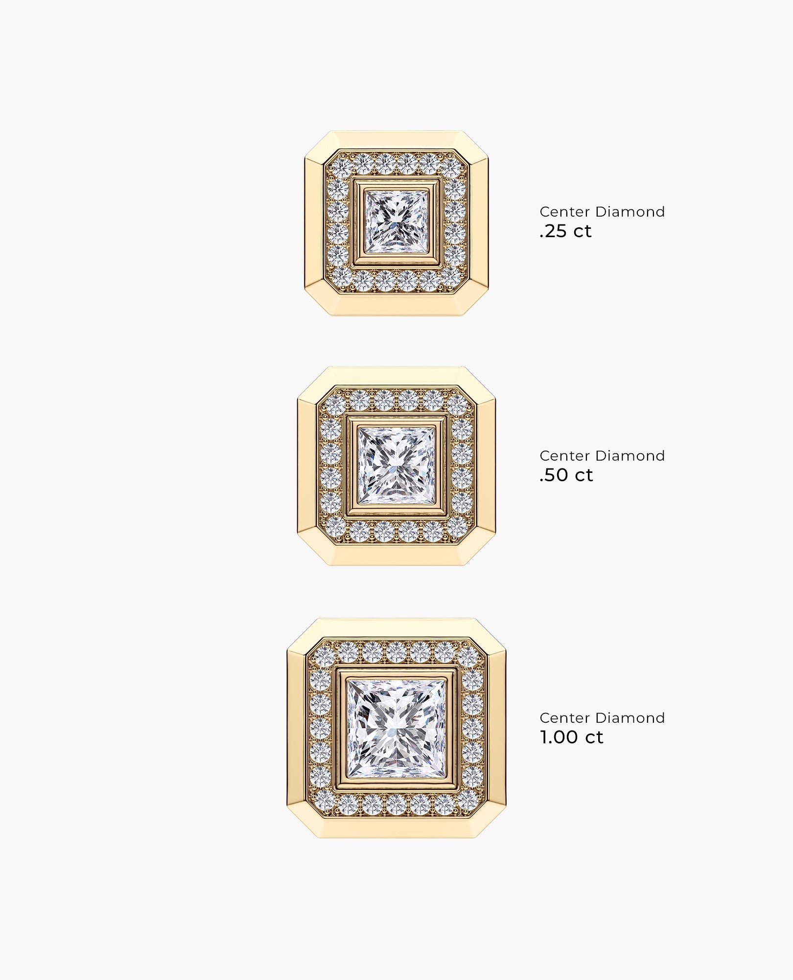 HALO Gold Princess Cut Single Stud Earring with 0.55ct - 1.40ct Diamonds