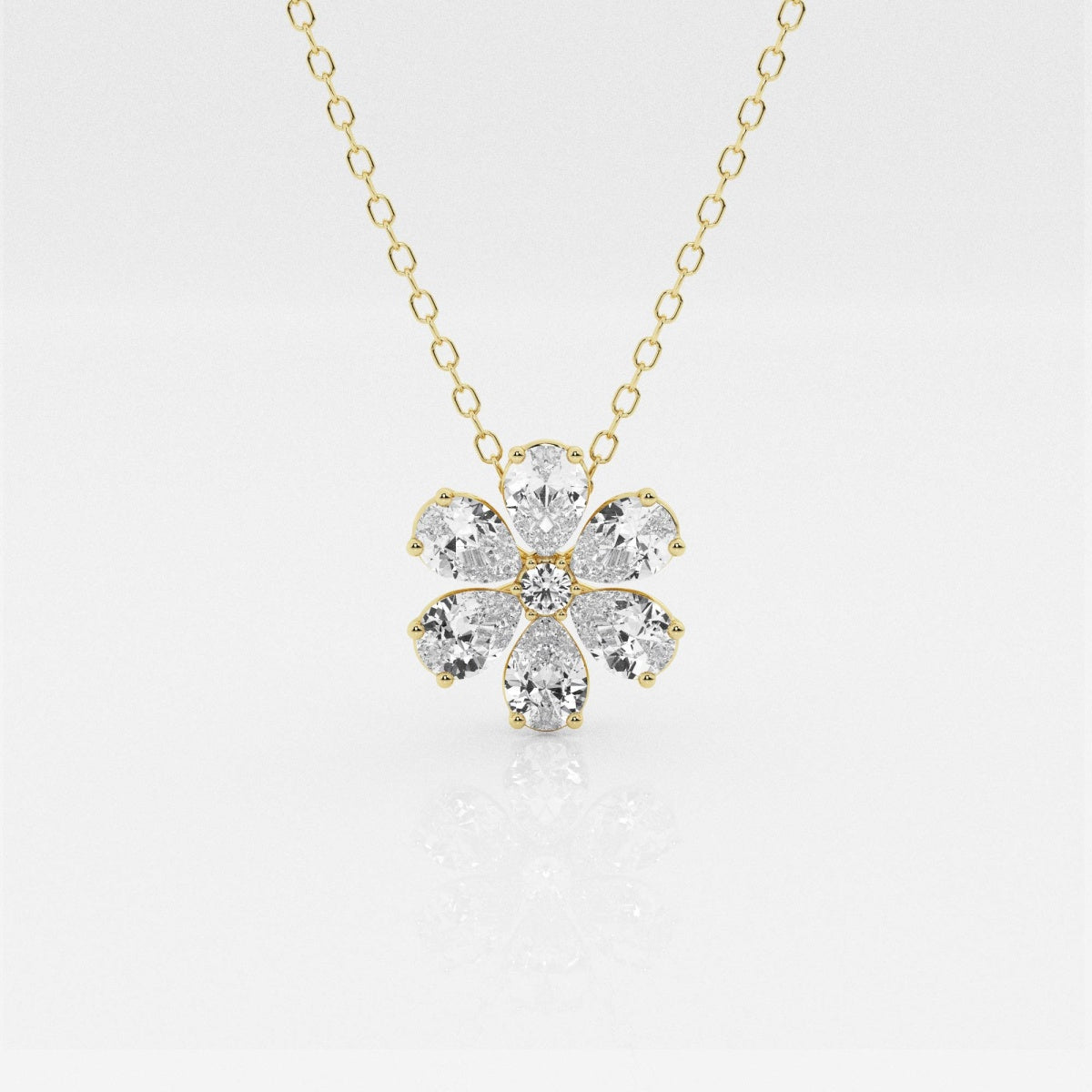 0.93 TCW Round & Pear Moissanite Diamond Flower Pandant Necklace