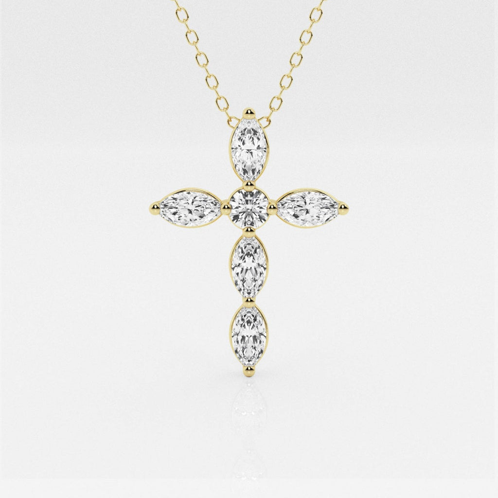 1.0 TCW Round & Marquise Moissanite Diamond Cross Necklace