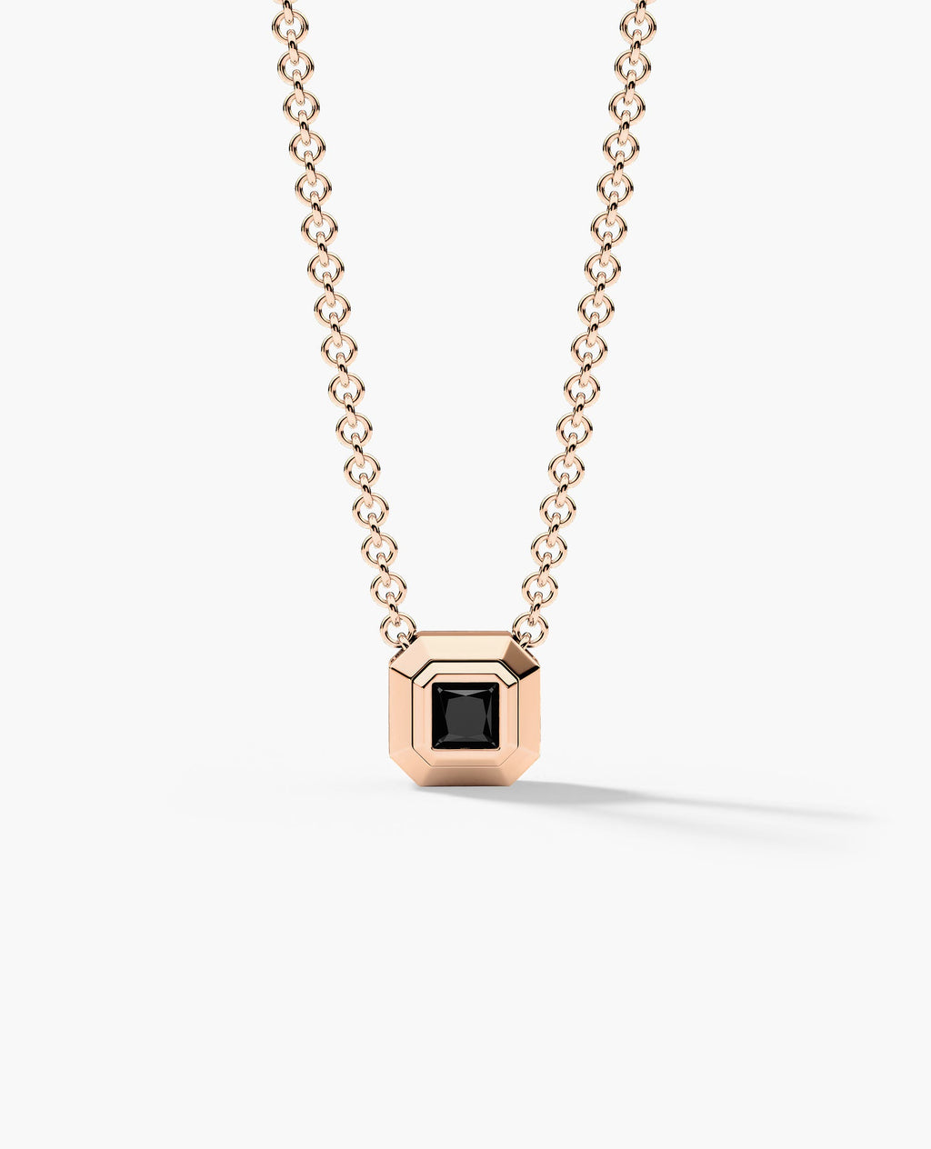 LODE Solitaire Bezel Set Floating Princess Cut Black Diamond Pendant Necklace