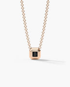 LODE Solitaire Bezel Set Floating Princess Cut Black Diamond Pendant Necklace