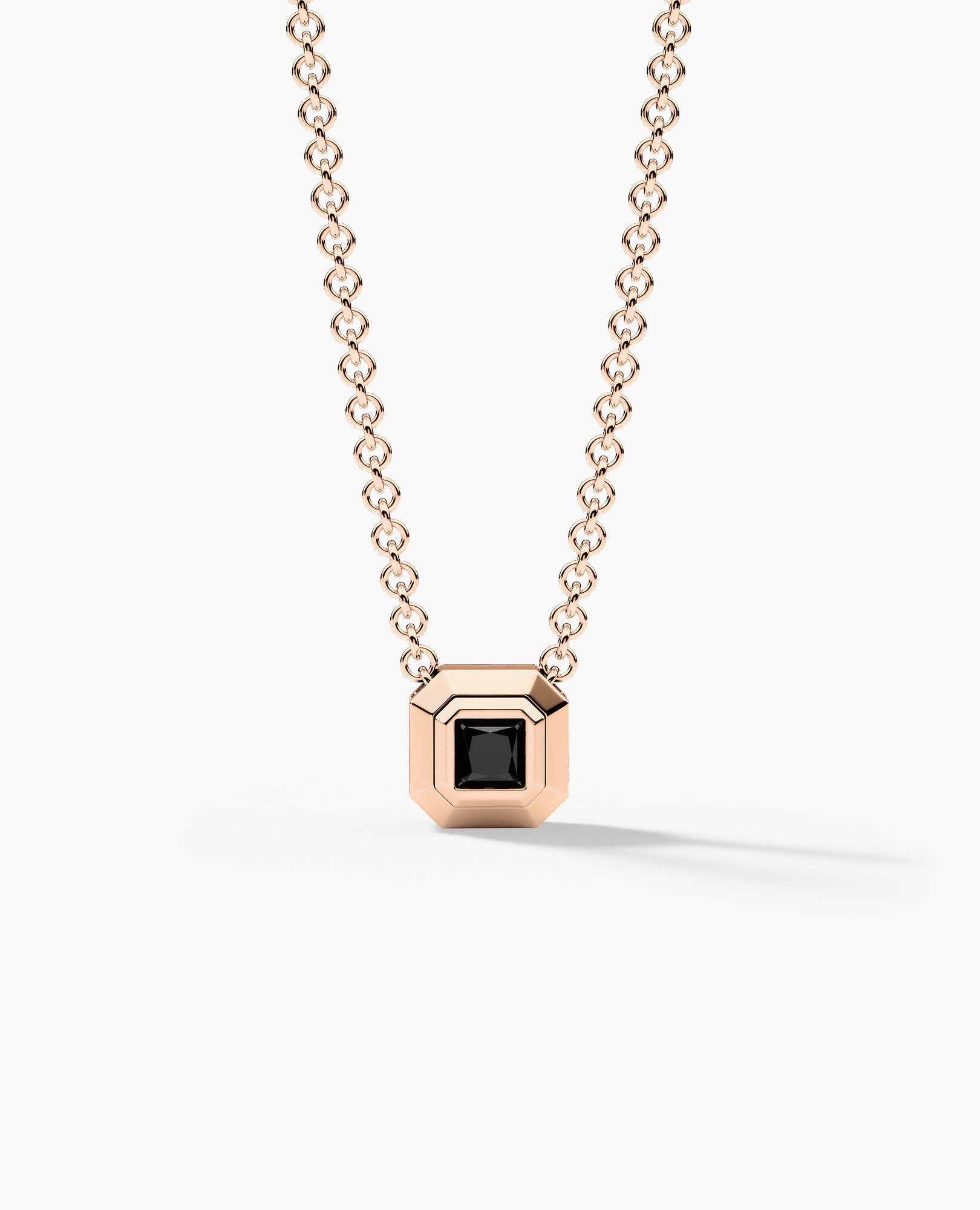 LODE Solitaire Bezel Set Floating Princess Cut Black Diamond Pendant Necklace