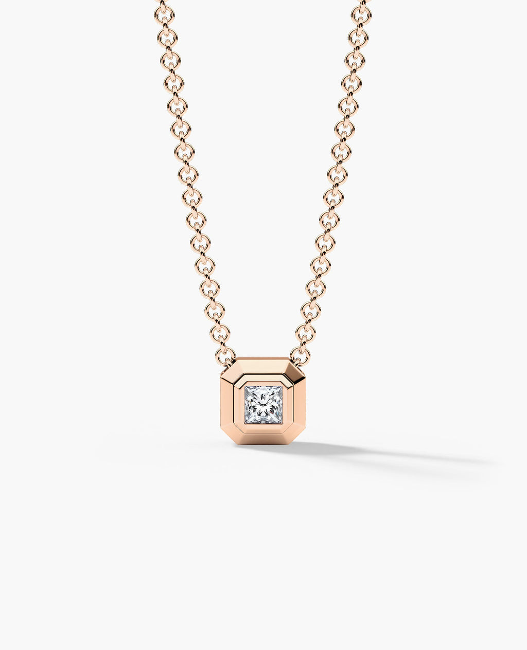 LODE Solitaire Bezel Set Floating Princess Cut Diamond Pendant Necklace