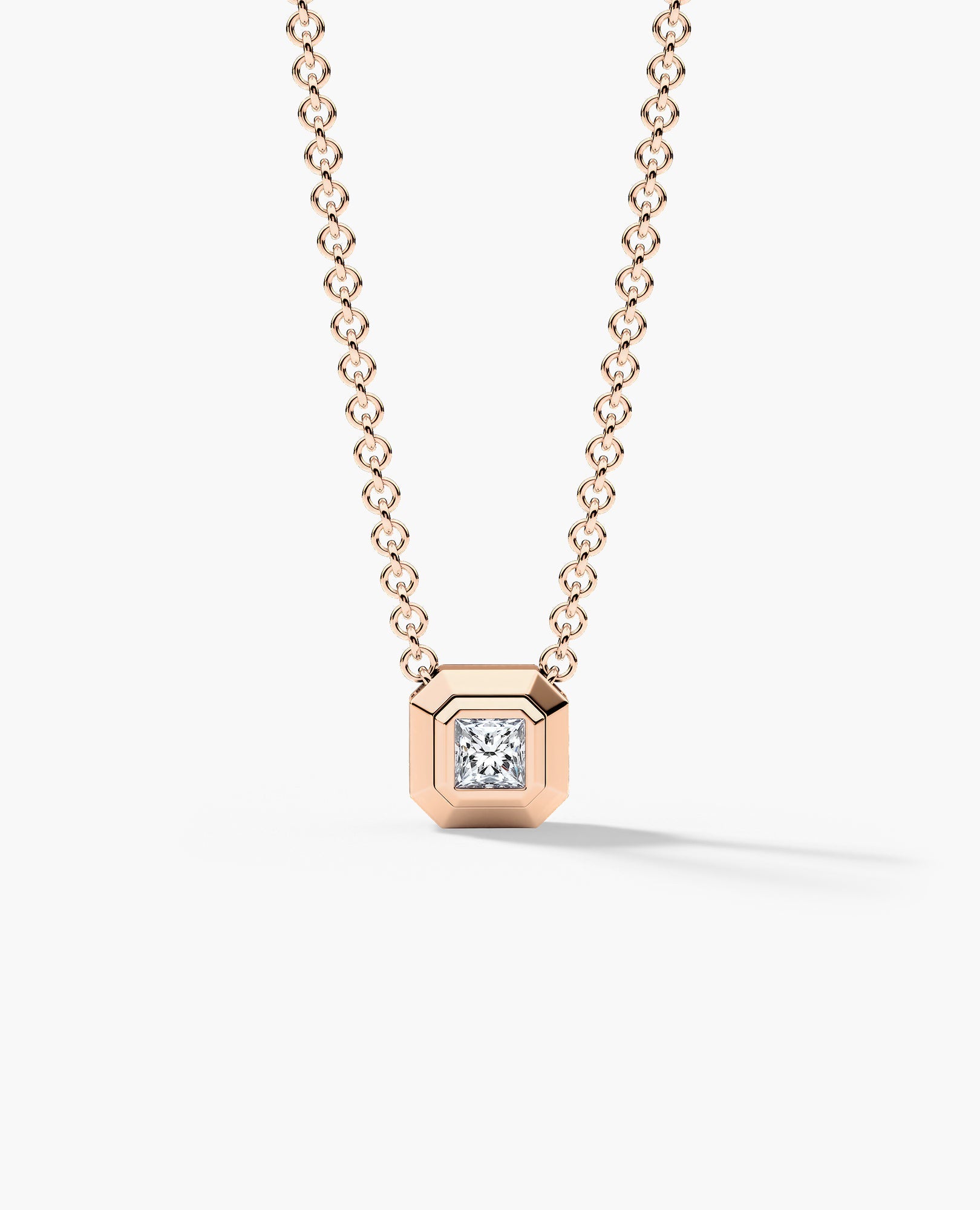 LODE Solitaire Bezel Set Floating Princess Cut Diamond Pendant Necklace