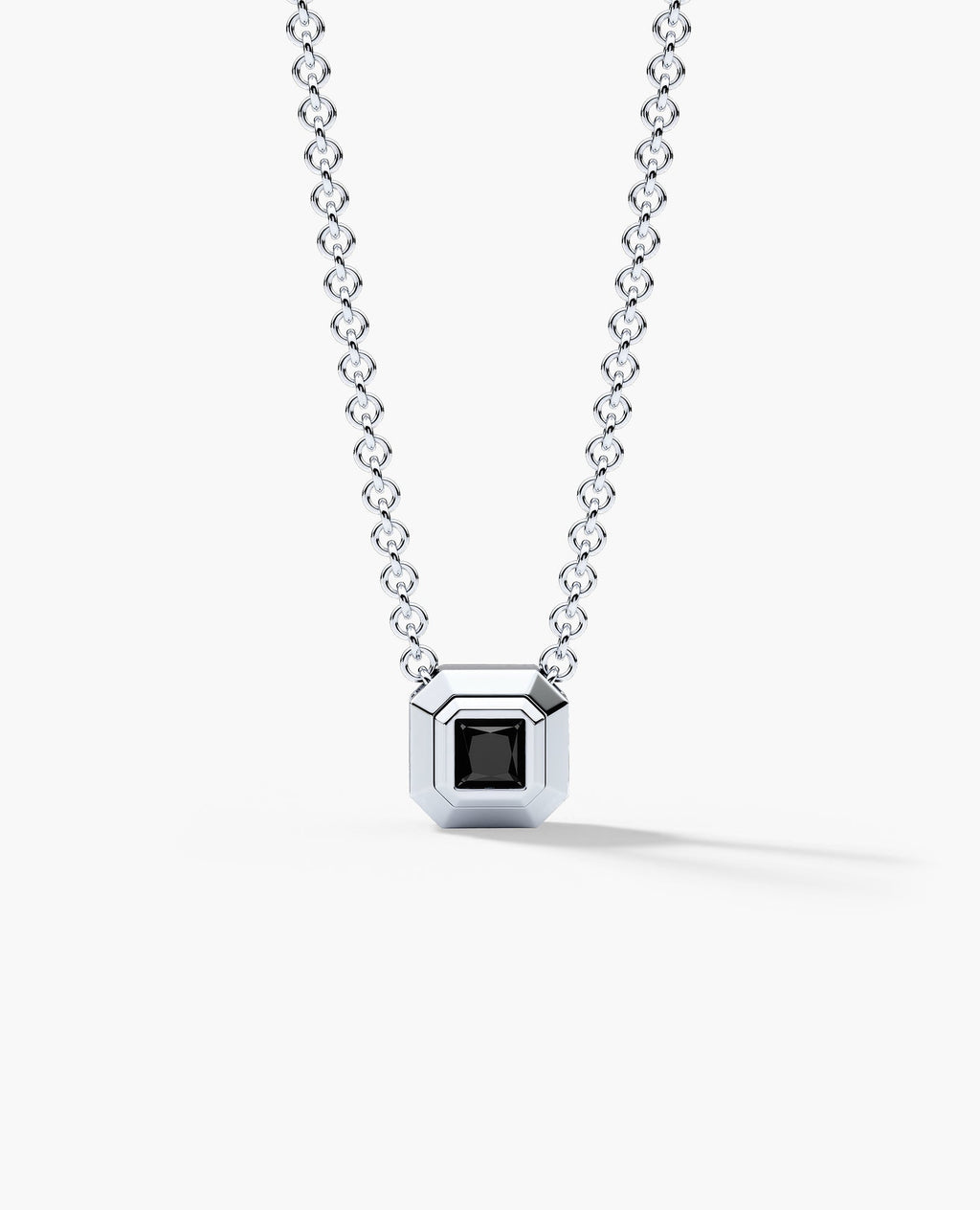 LODE Solitaire Bezel Set Floating Princess Cut Black Diamond Pendant Necklace