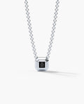 LODE Solitaire Bezel Set Floating Princess Cut Black Diamond Pendant Necklace