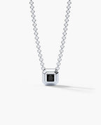 LODE Solitaire Bezel Set Floating Princess Cut Black Diamond Pendant Necklace