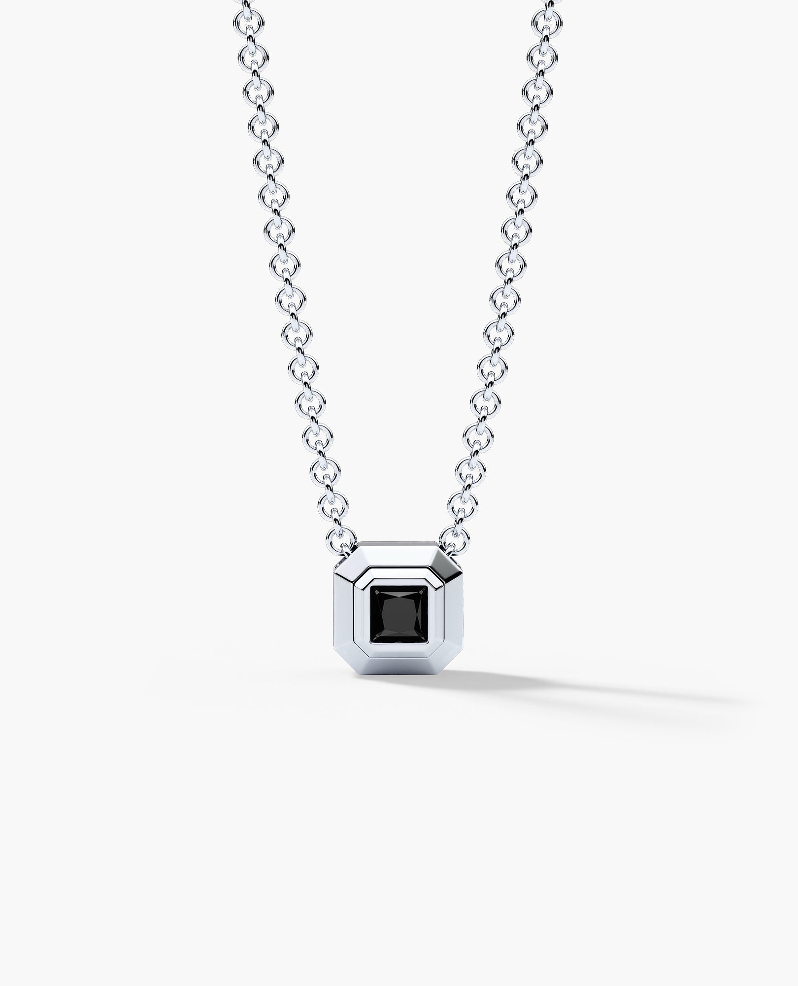 LODE Solitaire Bezel Set Floating Princess Cut Black Diamond Pendant Necklace