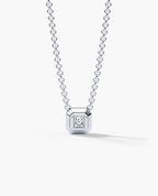 LODE Solitaire Bezel Set Floating Princess Cut Diamond Pendant Necklace