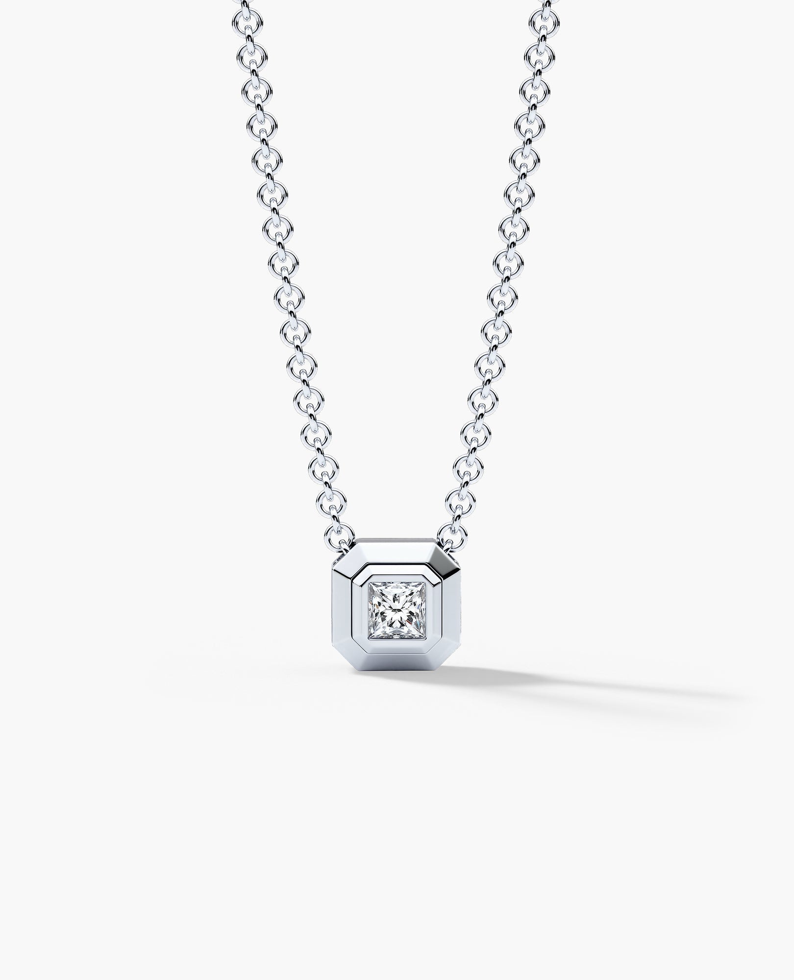 LODE Solitaire Bezel Set Floating Princess Cut Diamond Pendant Necklace