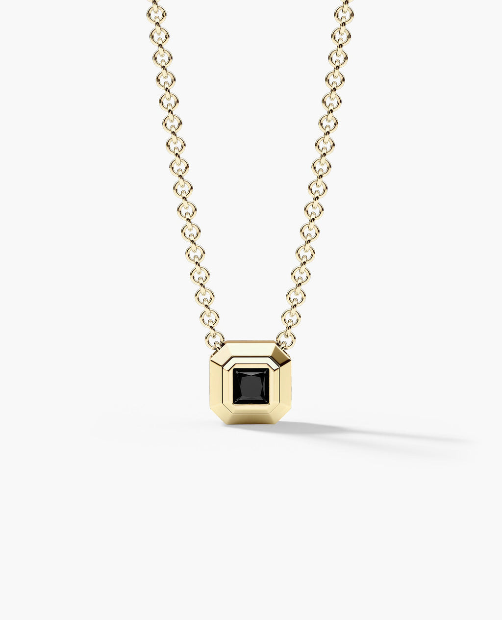 LODE Solitaire Bezel Set Floating Princess Cut Black Diamond Pendant Necklace