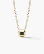 LODE Solitaire Bezel Set Floating Princess Cut Black Diamond Pendant Necklace