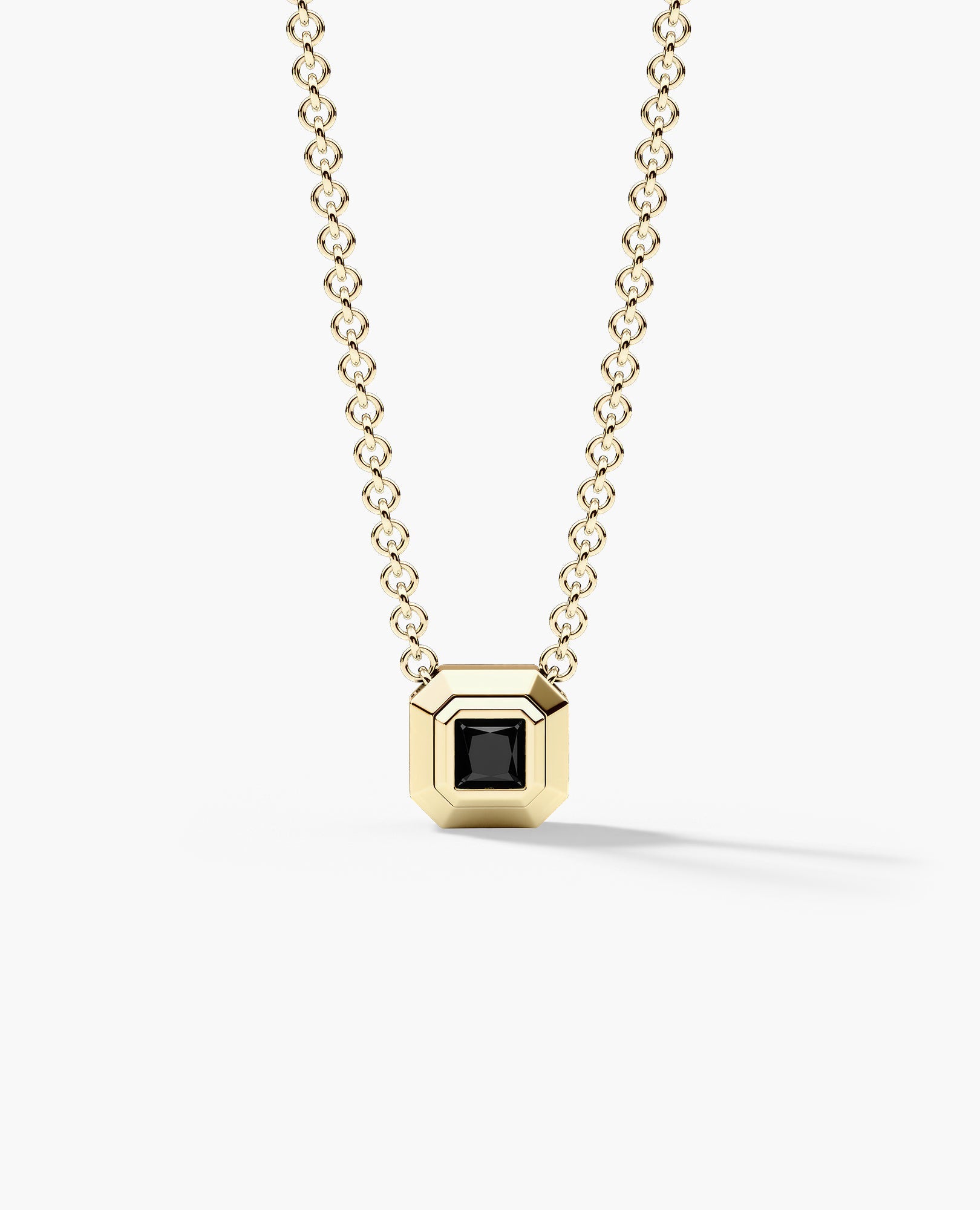 LODE Solitaire Bezel Set Floating Princess Cut Black Diamond Pendant Necklace