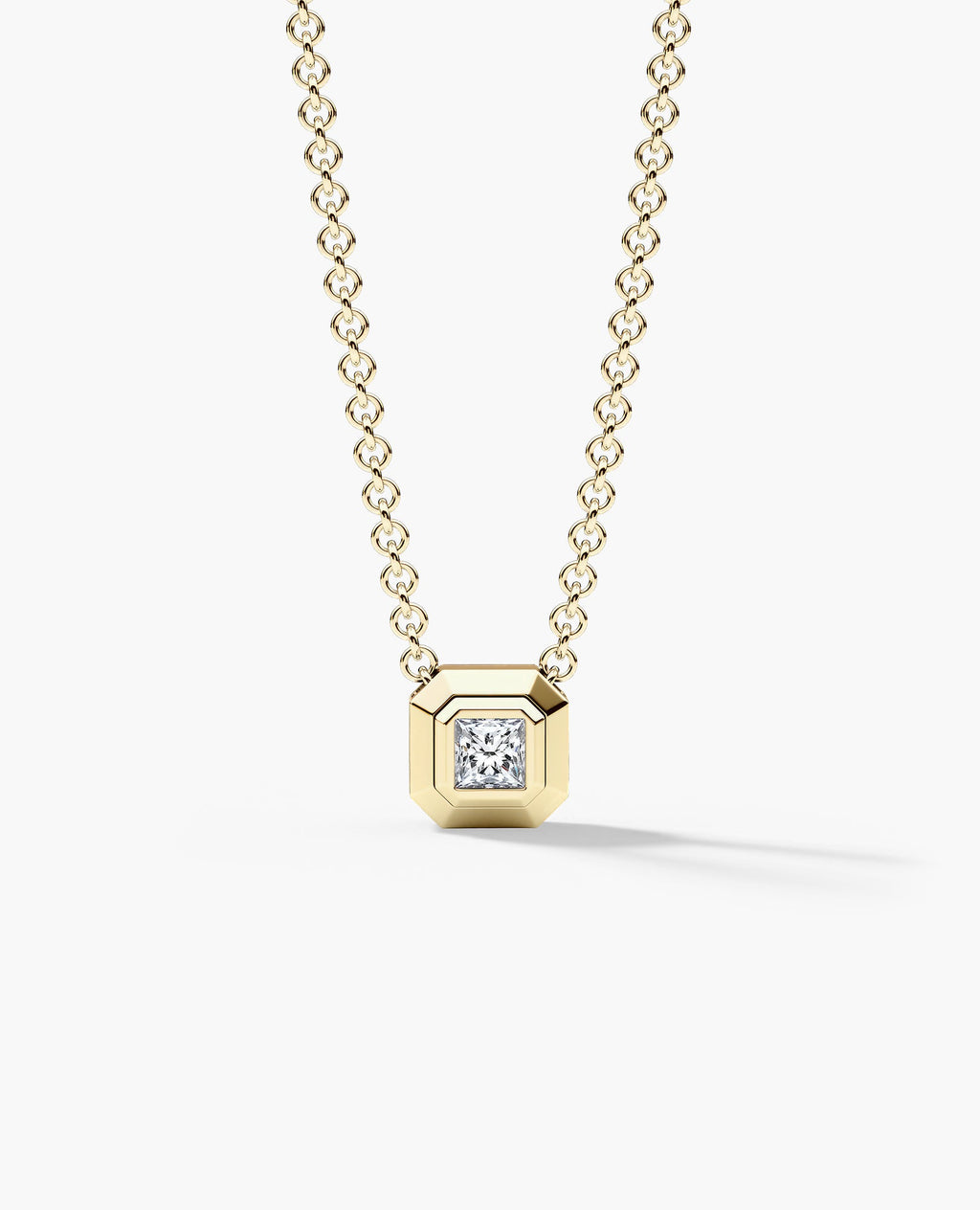 LODE Solitaire Bezel Set Floating Princess Cut Diamond Pendant Necklace