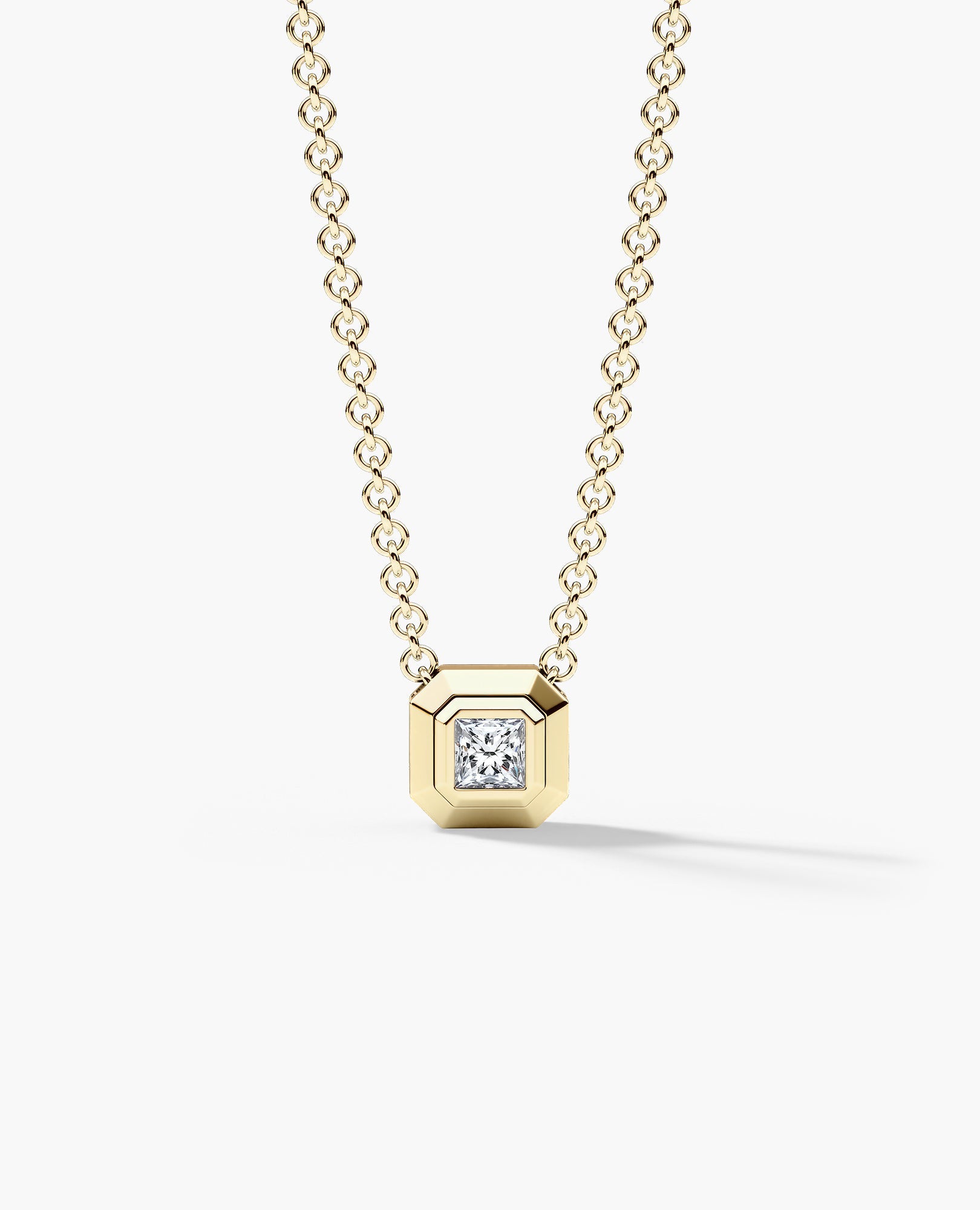 LODE Solitaire Bezel Set Floating Princess Cut Diamond Pendant Necklace