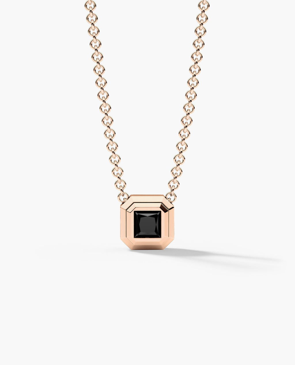 LODE Solitaire Bezel Set Floating Princess Cut Black Diamond Pendant Necklace