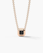 LODE Solitaire Bezel Set Floating Princess Cut Black Diamond Pendant Necklace