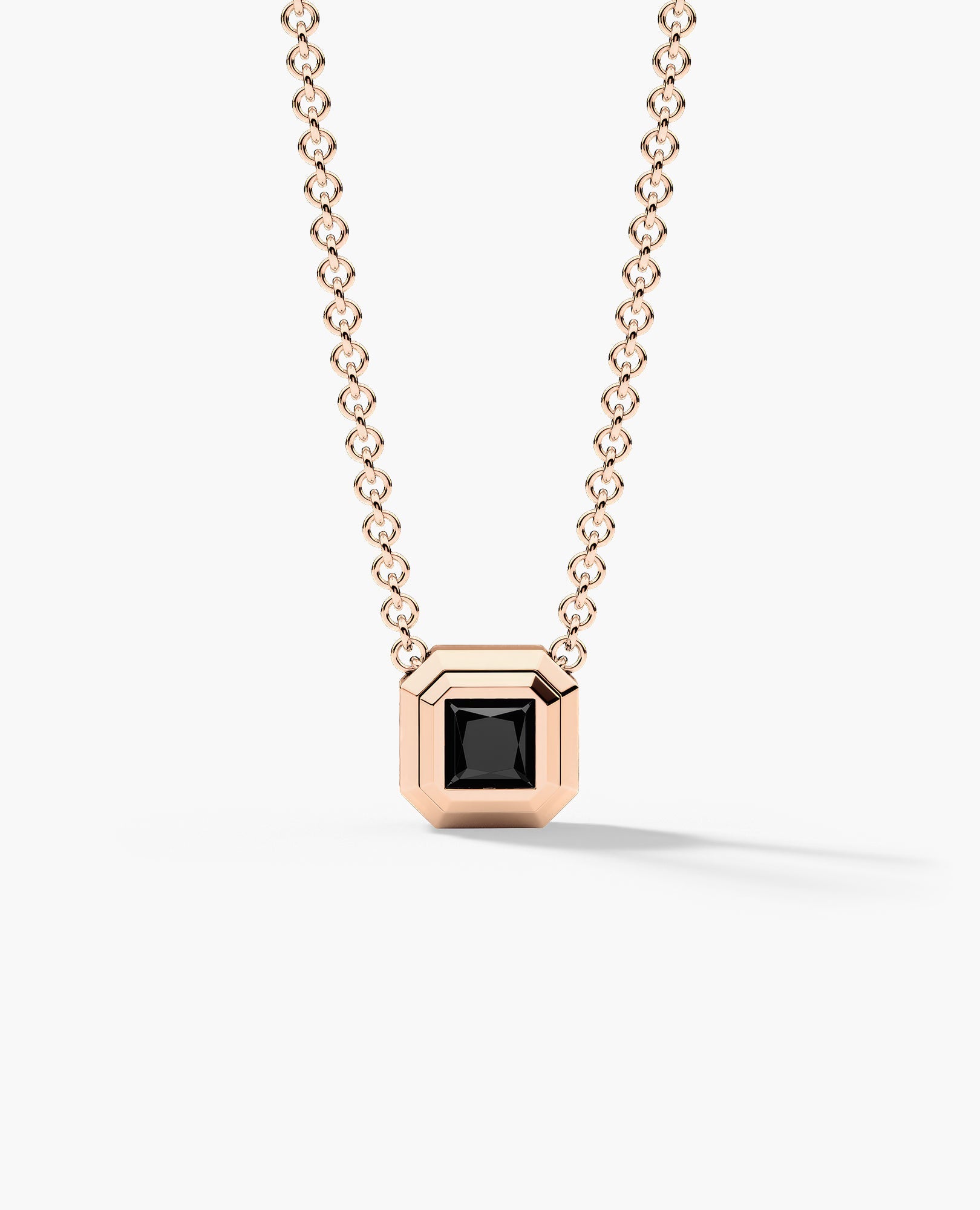 LODE Solitaire Bezel Set Floating Princess Cut Black Diamond Pendant Necklace