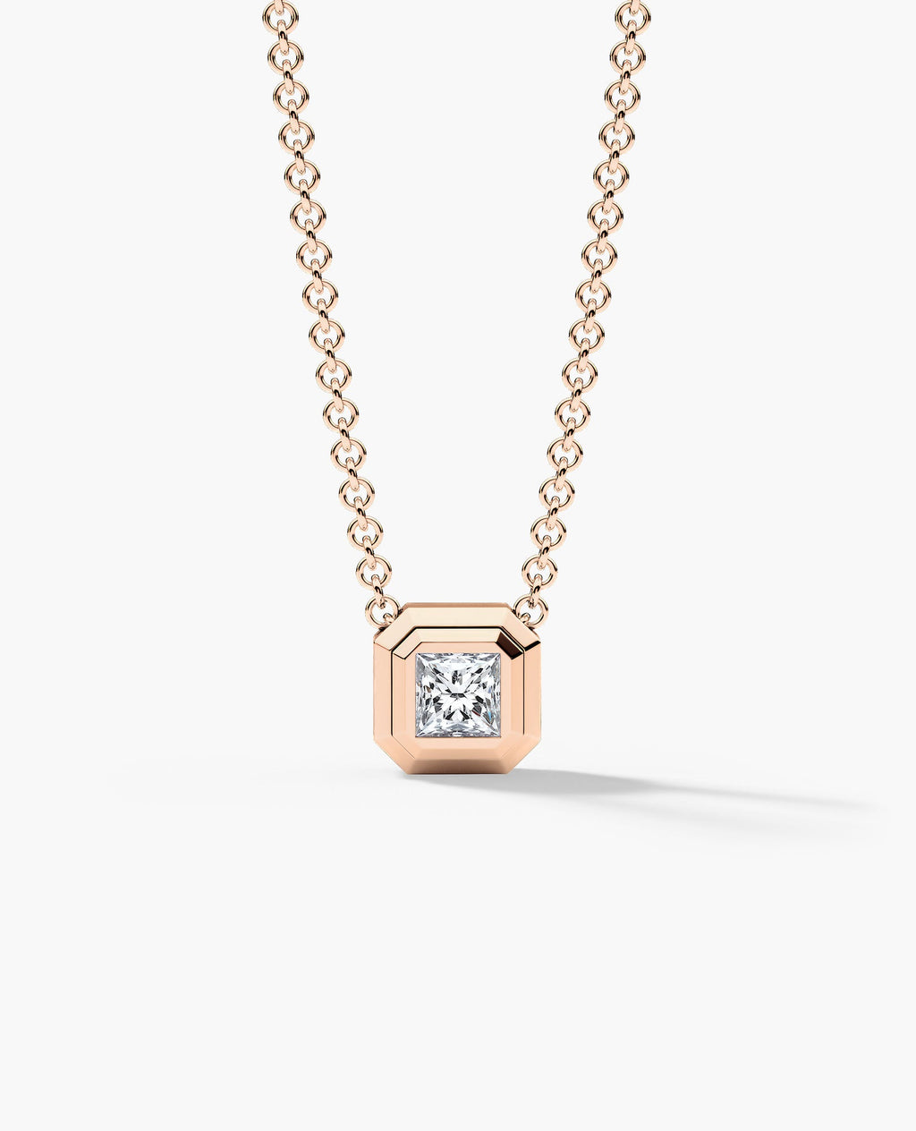 LODE Solitaire Bezel Set Floating Princess Cut Diamond Pendant Necklace