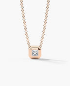 LODE Solitaire Bezel Set Floating Princess Cut Diamond Pendant Necklace
