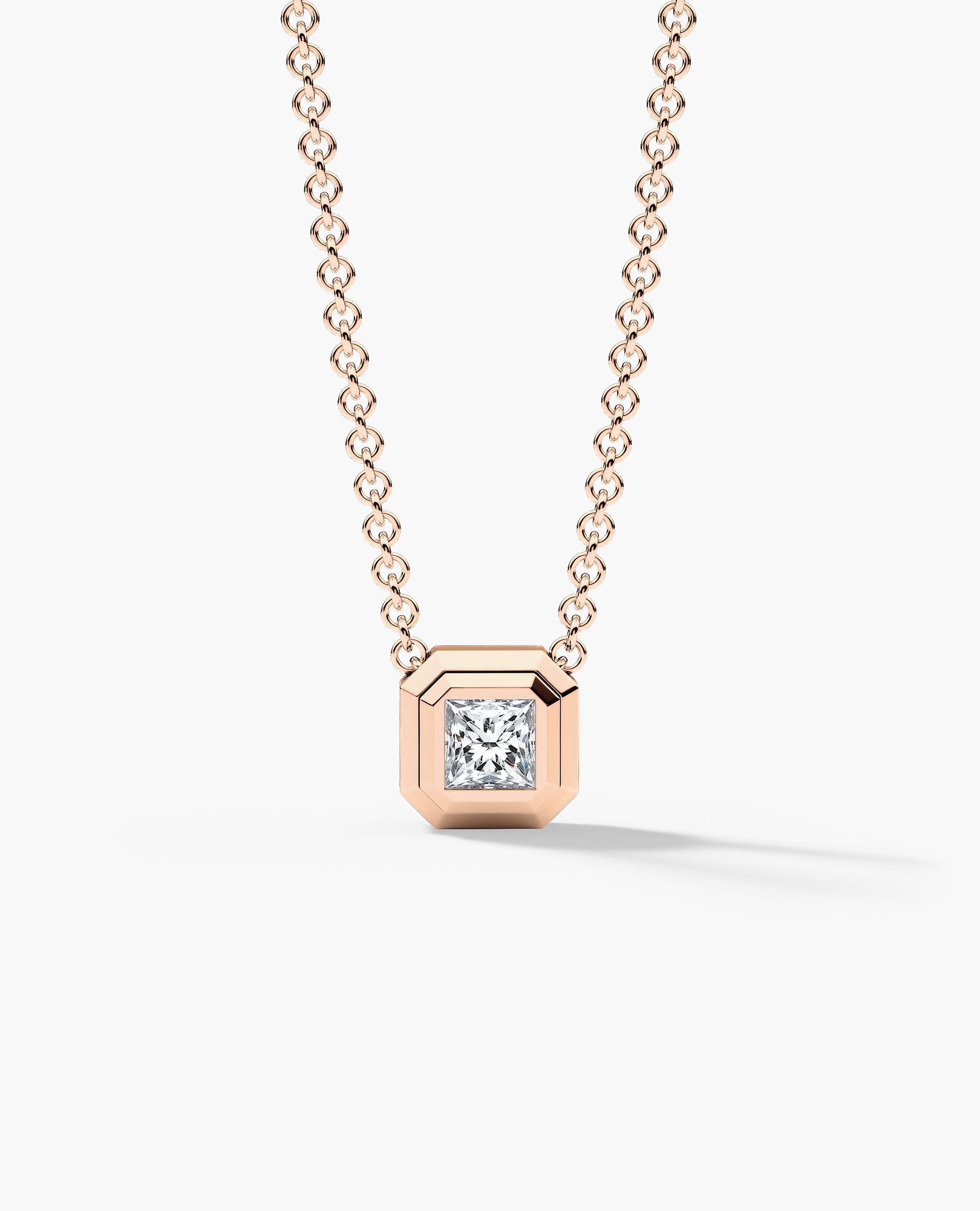 LODE Solitaire Bezel Set Floating Princess Cut Diamond Pendant Necklace