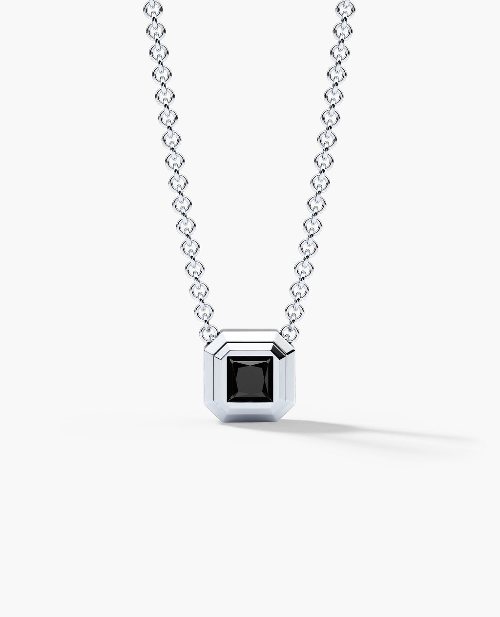 LODE Solitaire Bezel Set Floating Princess Cut Black Diamond Pendant Necklace