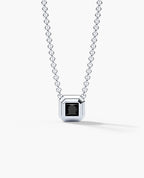 LODE Solitaire Bezel Set Floating Princess Cut Black Diamond Pendant Necklace
